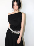 MEENDERI Jersey shirring logo sleeveless black