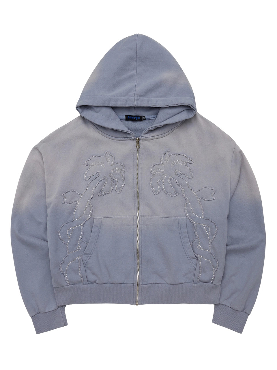 sserpe-ss-25-applique-bleach-washing-crop-hoodie-zip-up-light-blue