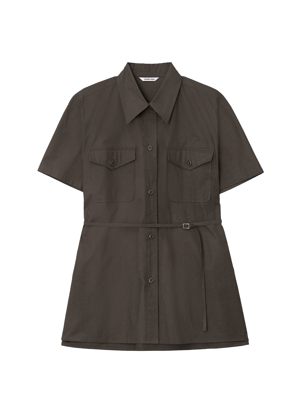 yahn-sisi-fw-26-belted-short-sleeve-utility-shirt-brown-brown-s