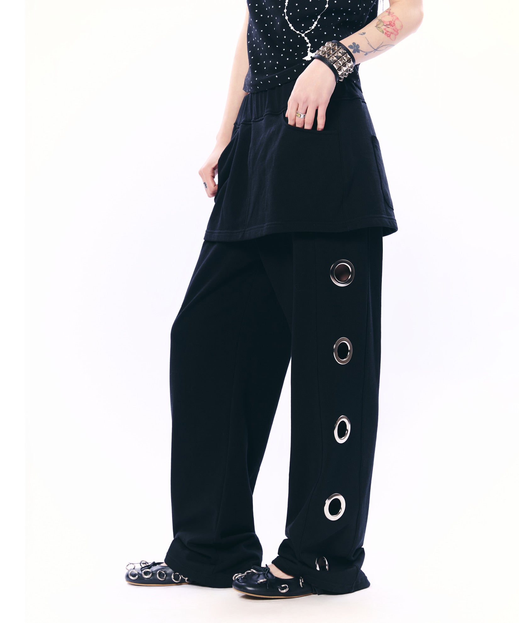 setup-exe-ss-26-bold-eyelet-skirt-pants-black-black-s