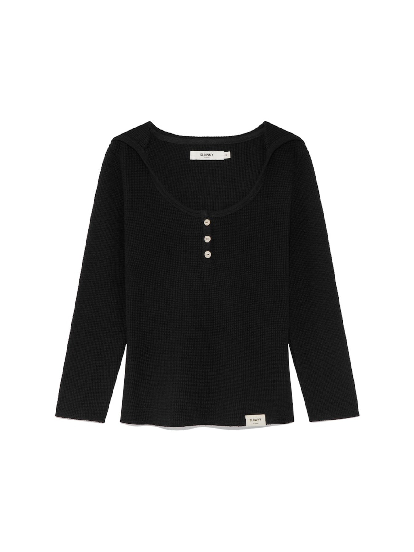 glowny-ss-26-3-4-g-waffle-button-fly-tee-black-black-s