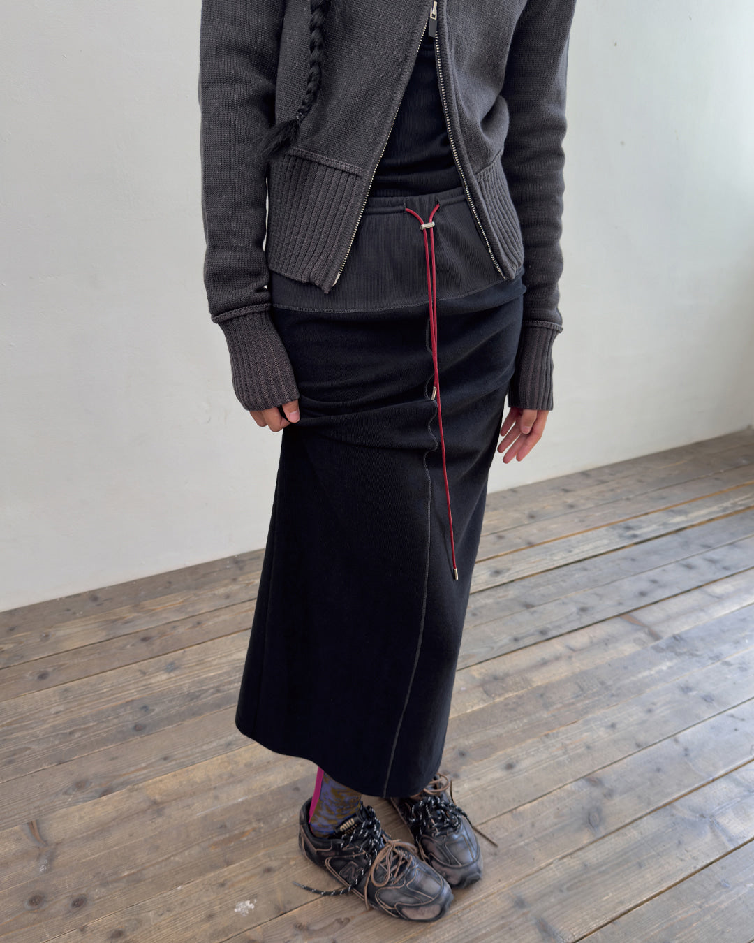 porterna-fw-25-leather-string-terry-long-skirt-black-black-s