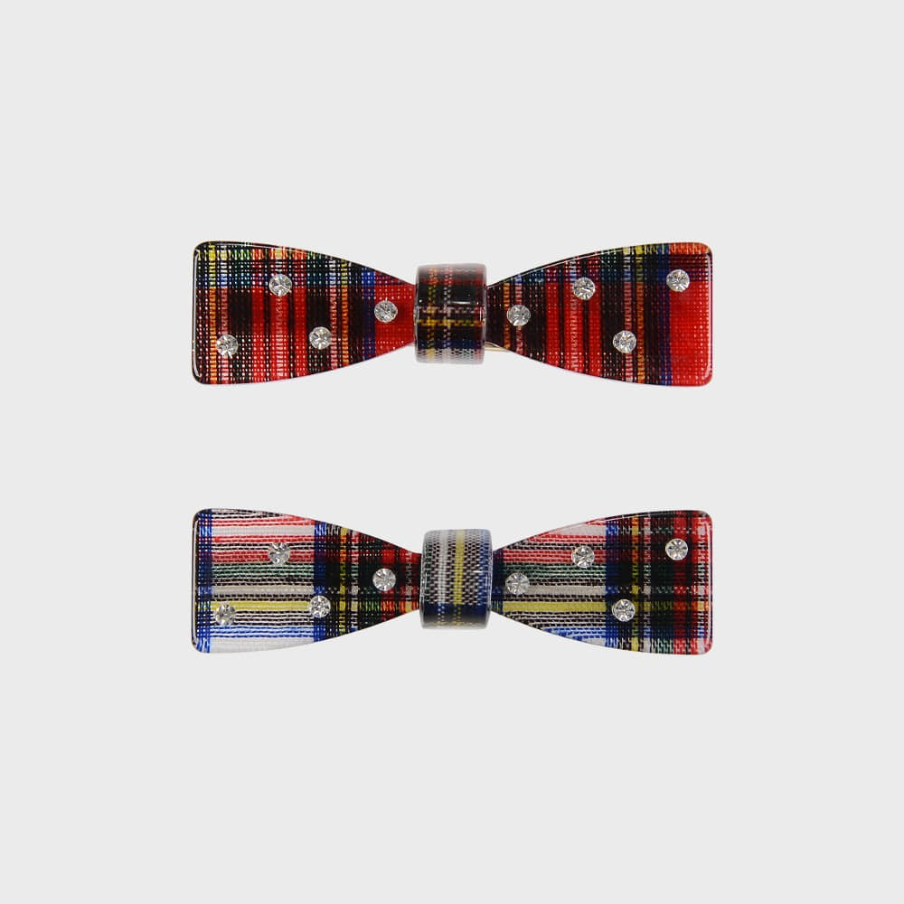 eireve-seasonless-polka-dot-bow-hair-clip-set-tartan-check