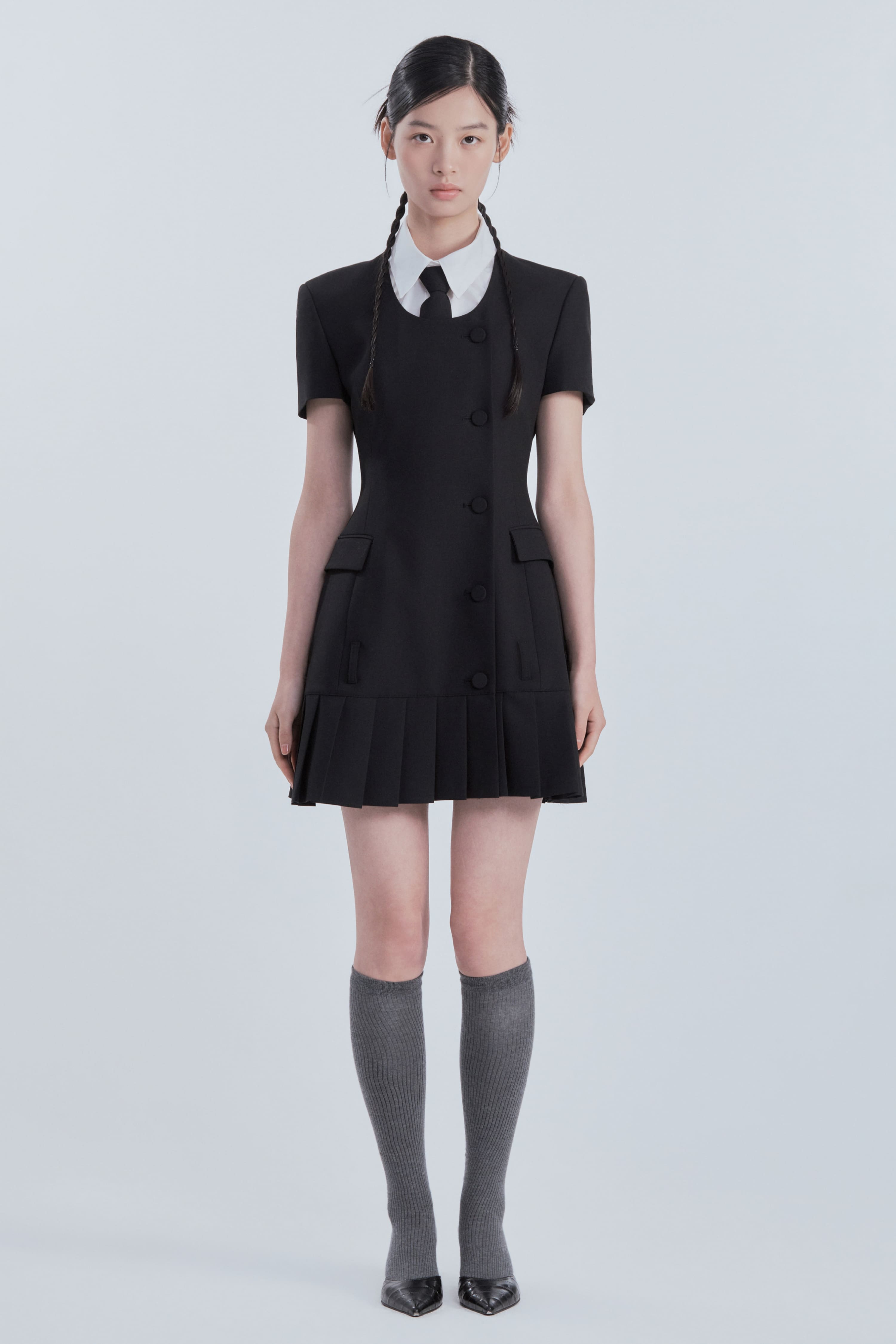 mausoleum-fw-26-jenn-round-neck-pleated-half-sleeve-suit-jacket-dress-black-black-s
