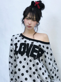 LUV IS TRUE El dot lover one shoulder tee gray