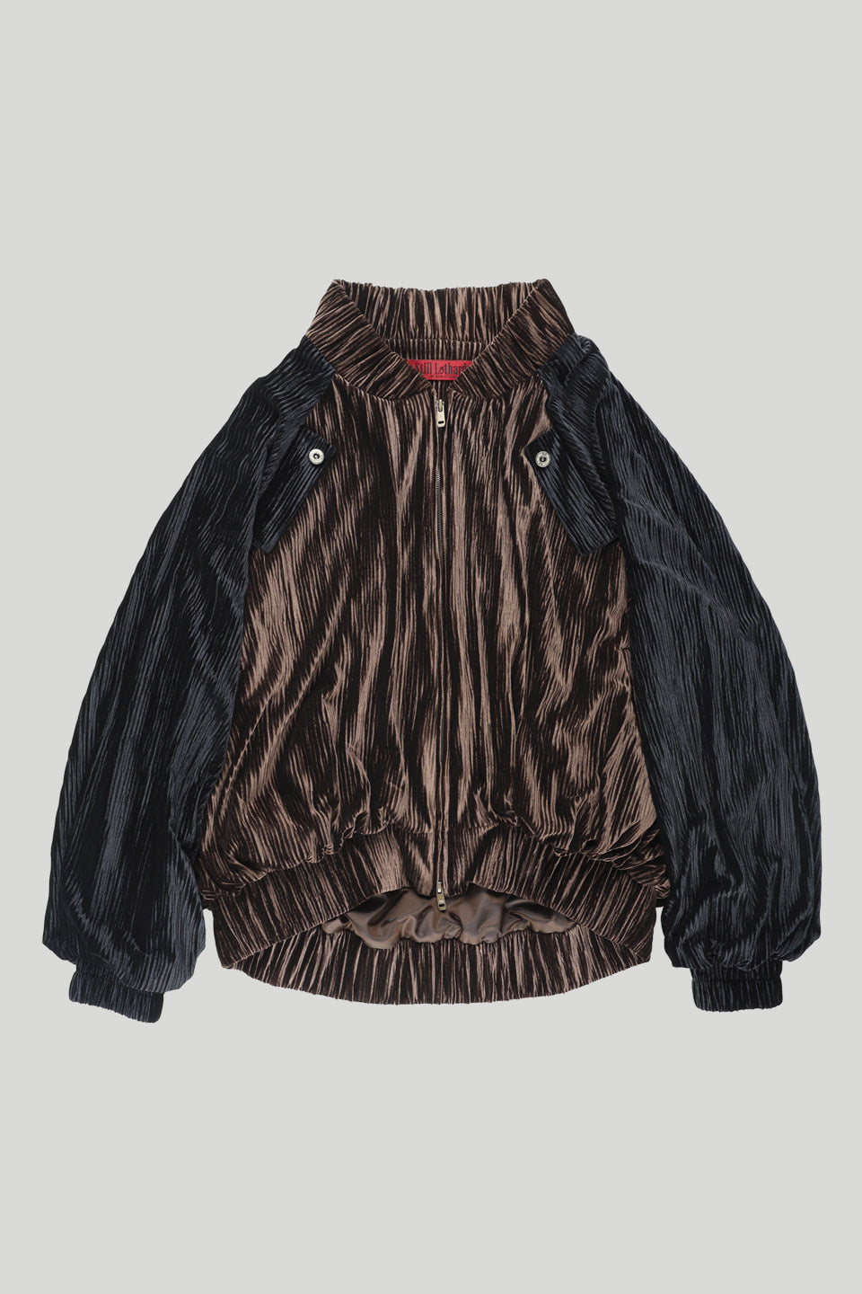 still-lethardy-fw-26-oversized-crinkled-velvet-bomber-brown-s