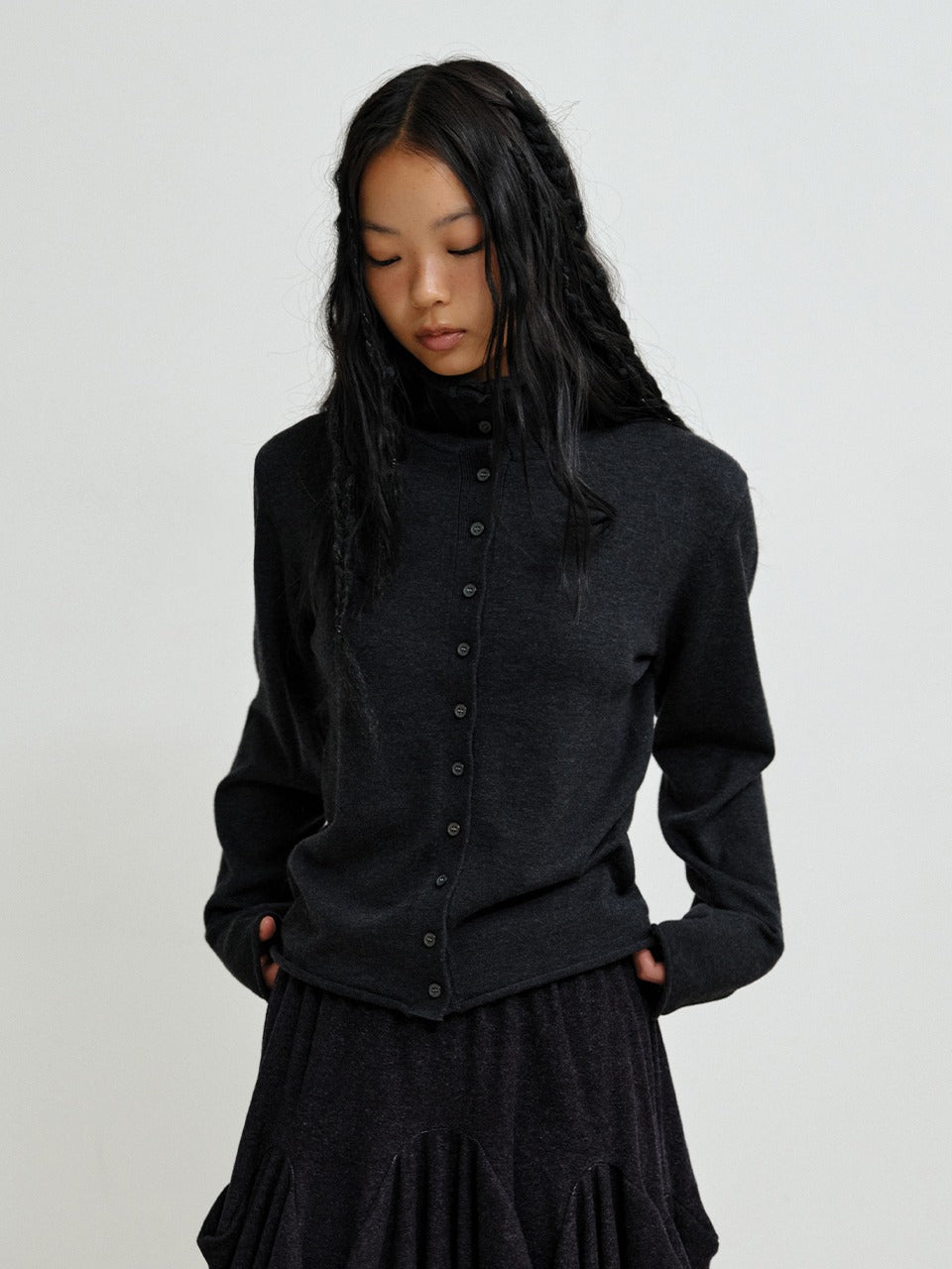 plzproject-fw-26-mock-neck-button-cardigan-charcoal-charcoal-s