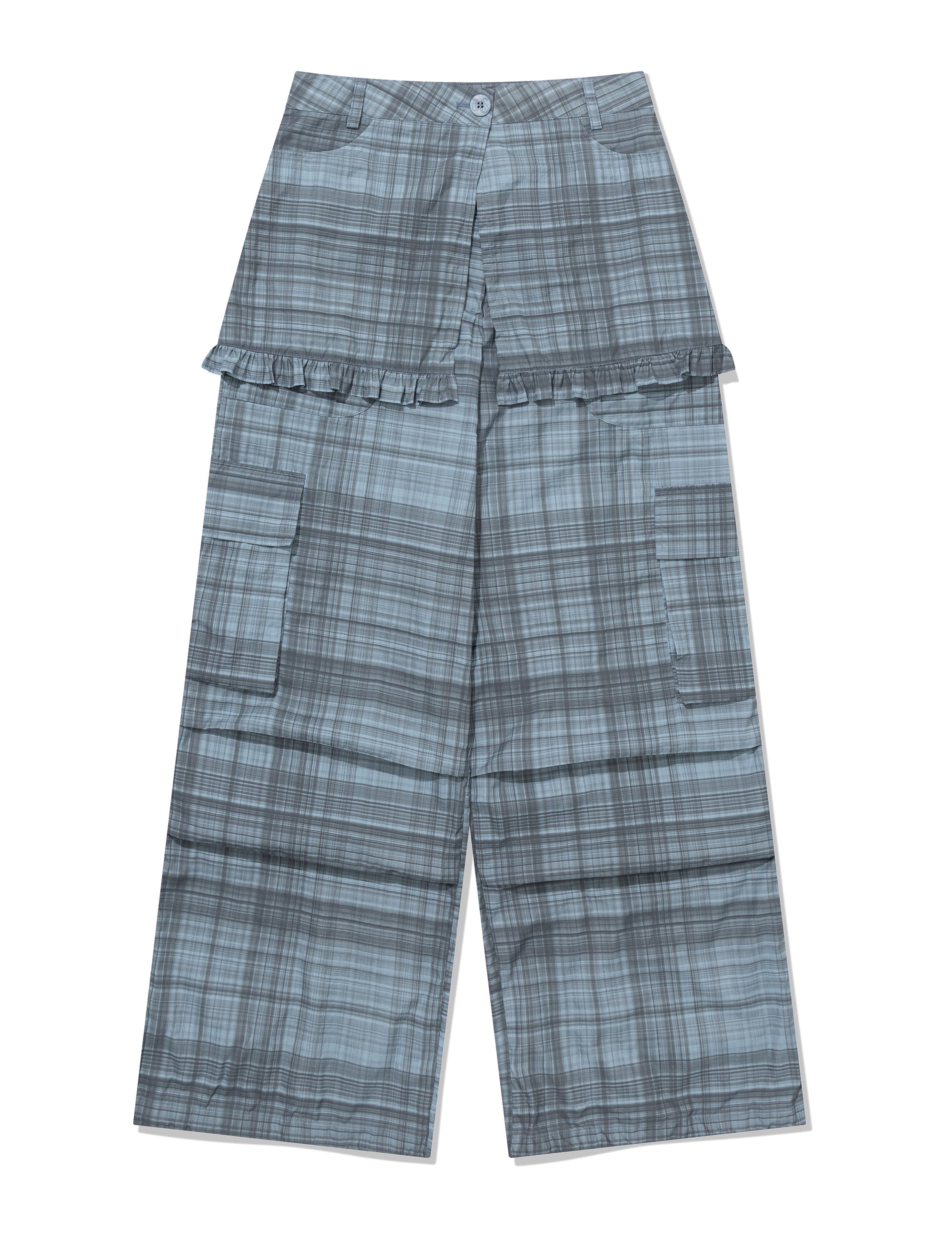 ugly-shadow-ss-26-ruffle-checkered-skirt-cargo-pants-blue-blue-s