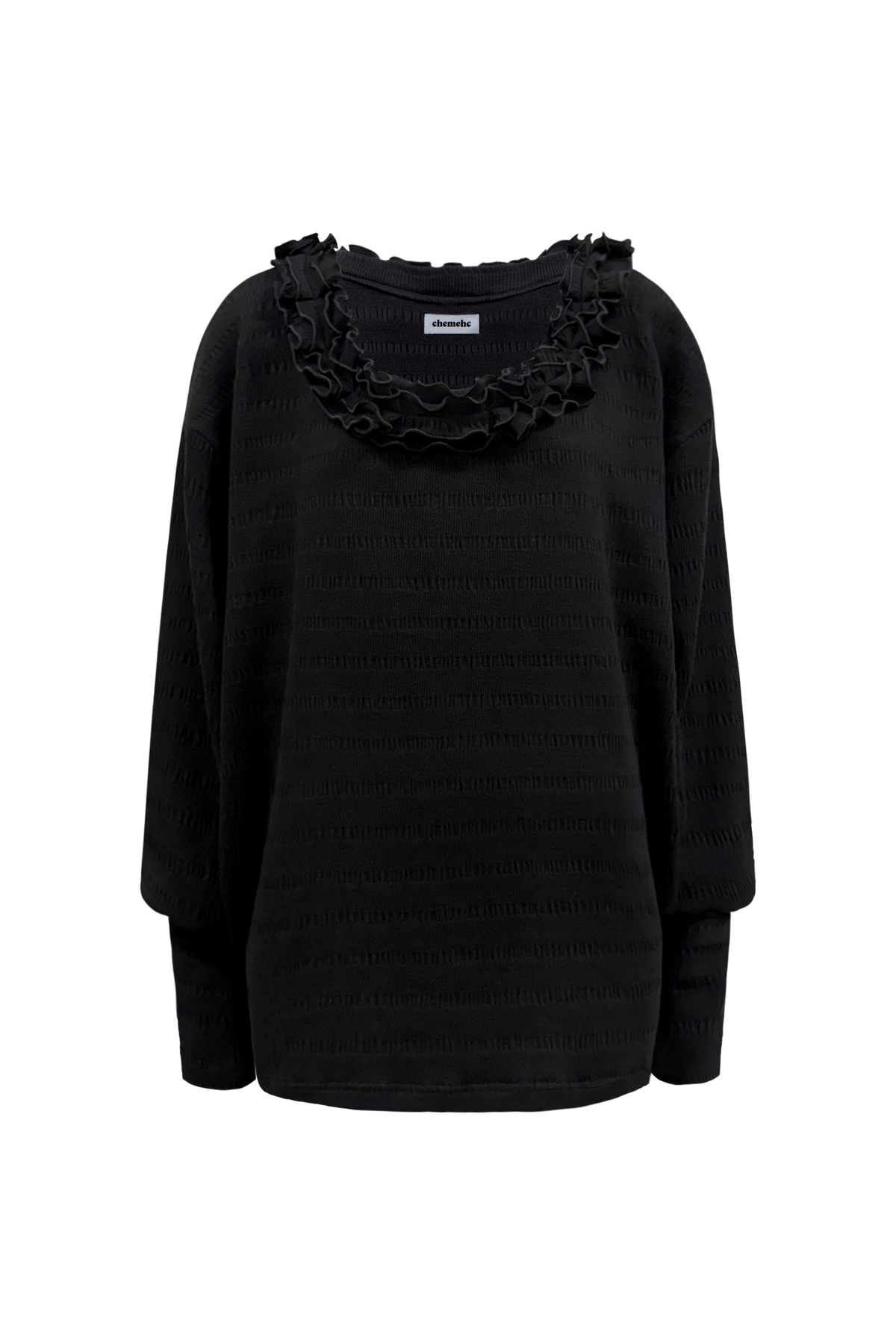 chemehc-fw-26-frill-neck-textured-top-black-black-s