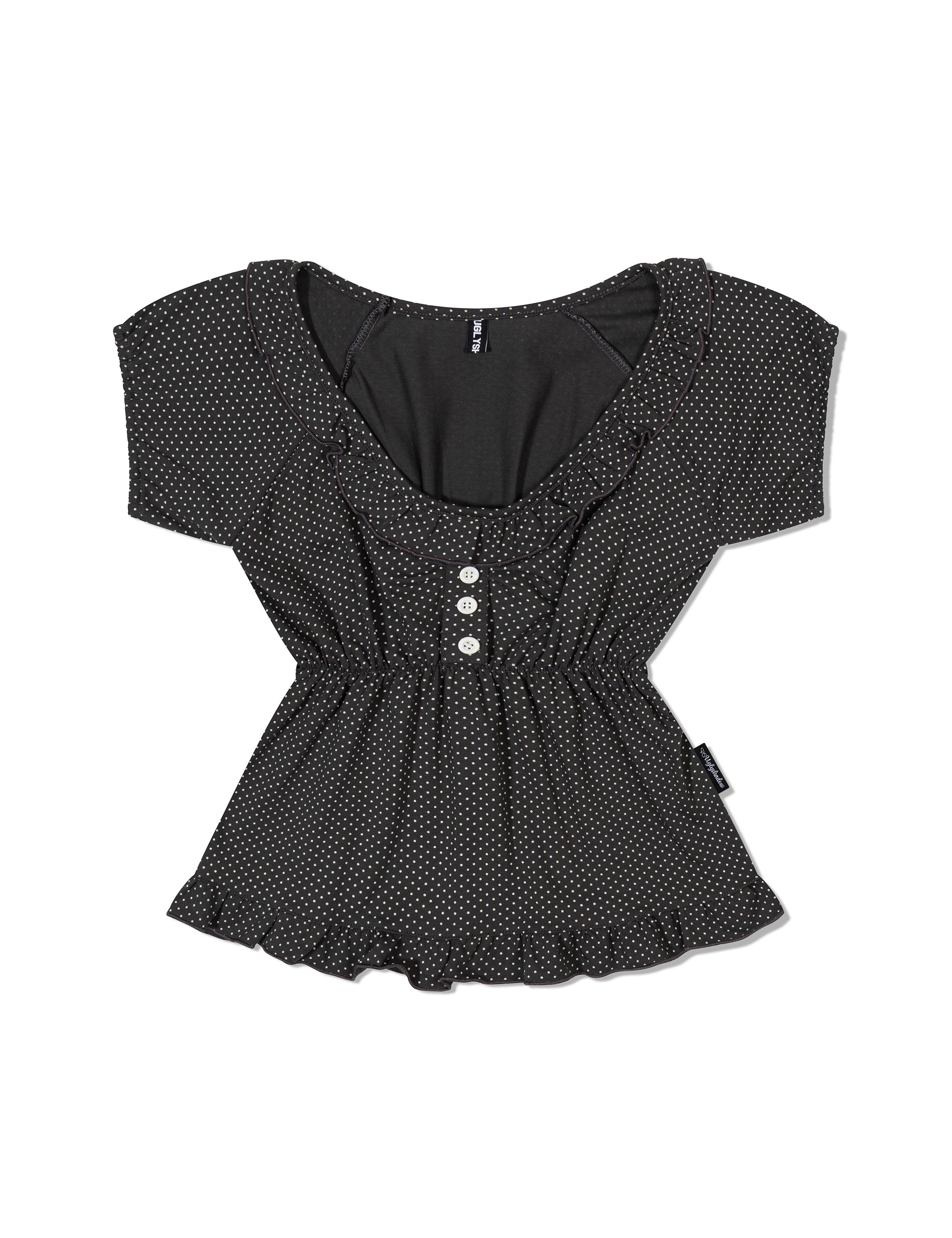 ugly-shadow-ss-25-dotted-shirring-top-tshirt(charcoal)