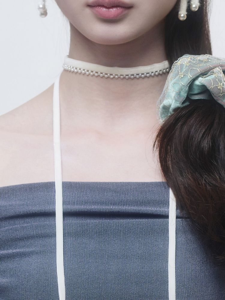 [LOLLA] Velvet Pearl Choker (2 colors )