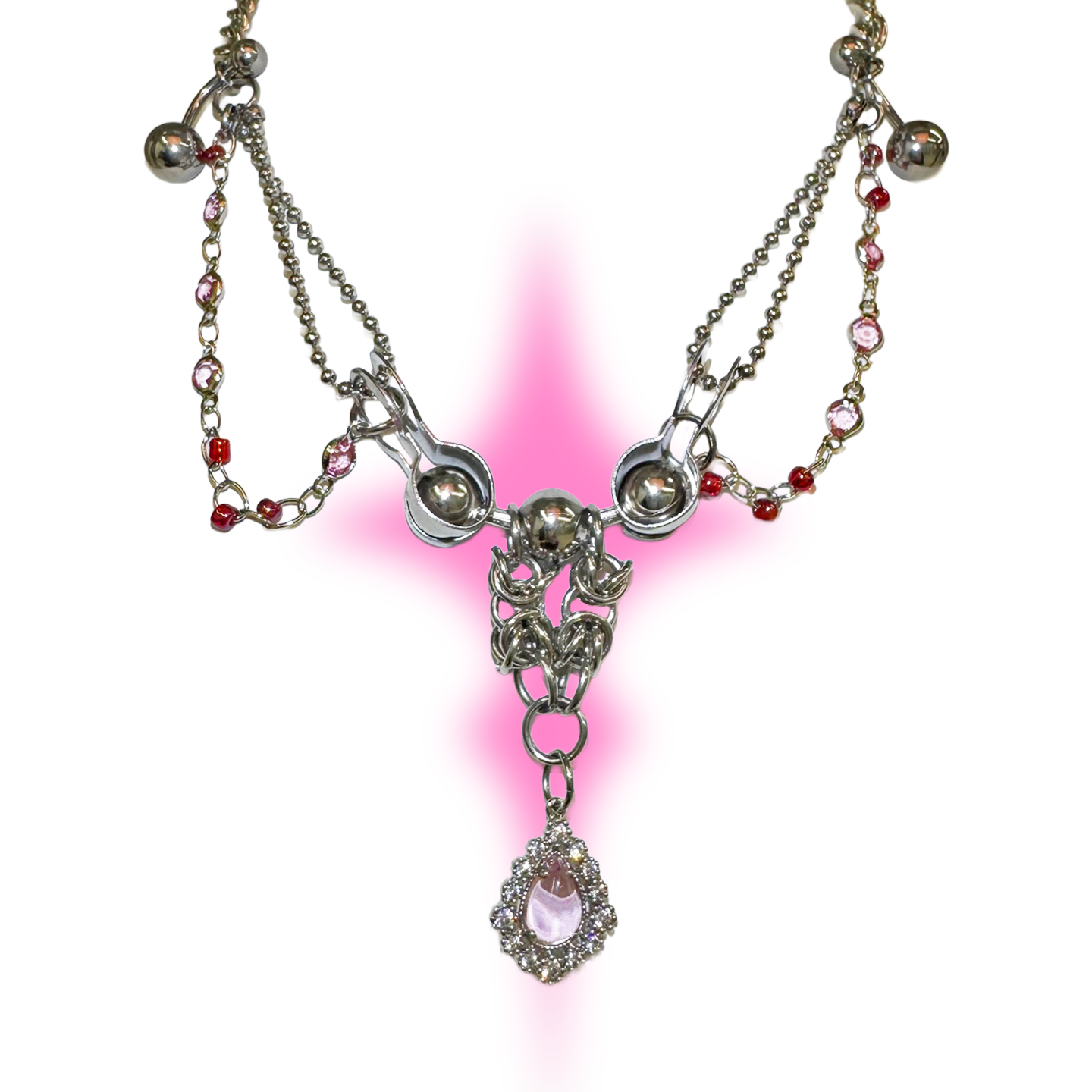 3amgang-ss-26-overdose-pink-necklace-siver-s