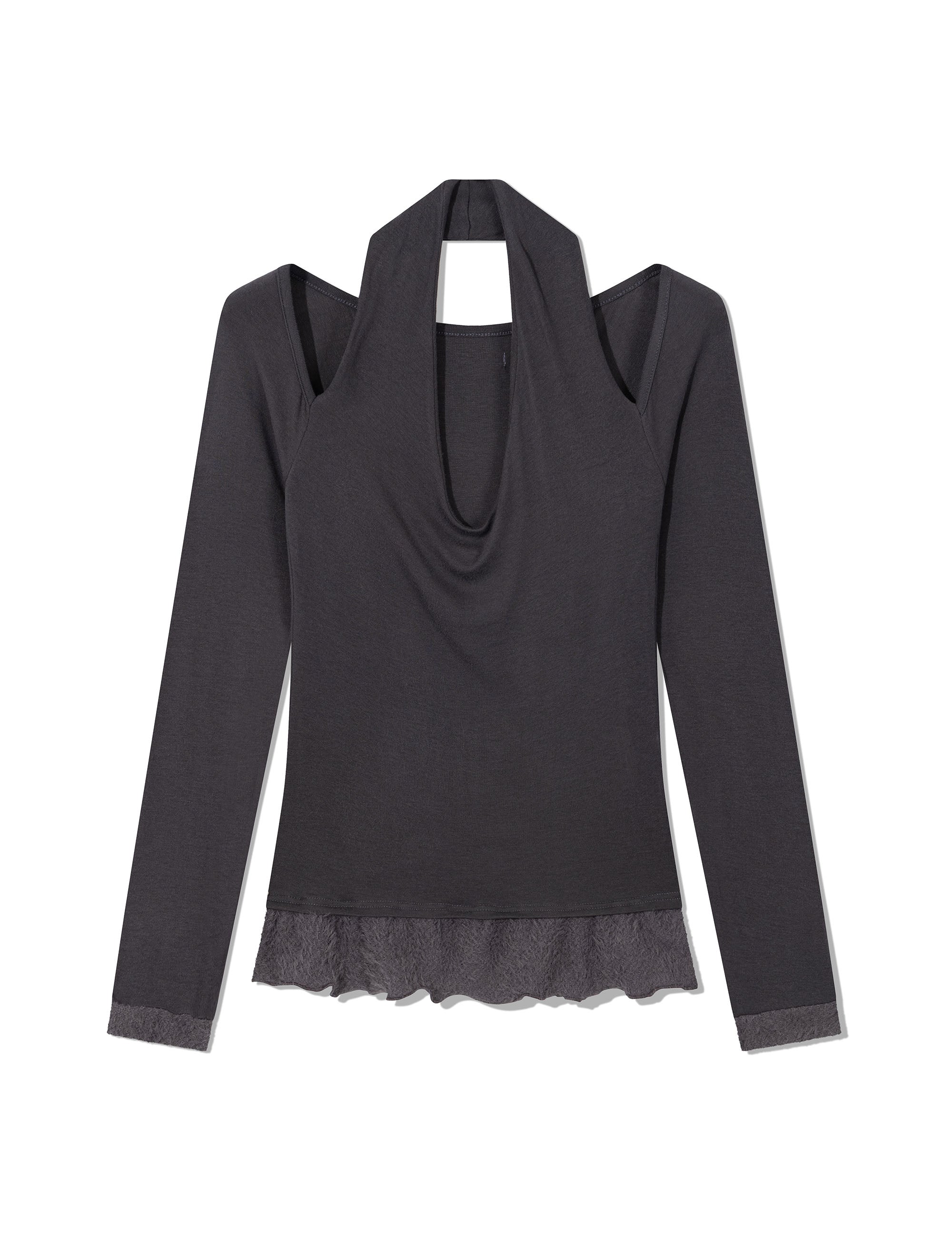 ugly-shadow-fw-25-scarf-fur-frill-t-shirt-charcoal-charcoal-s