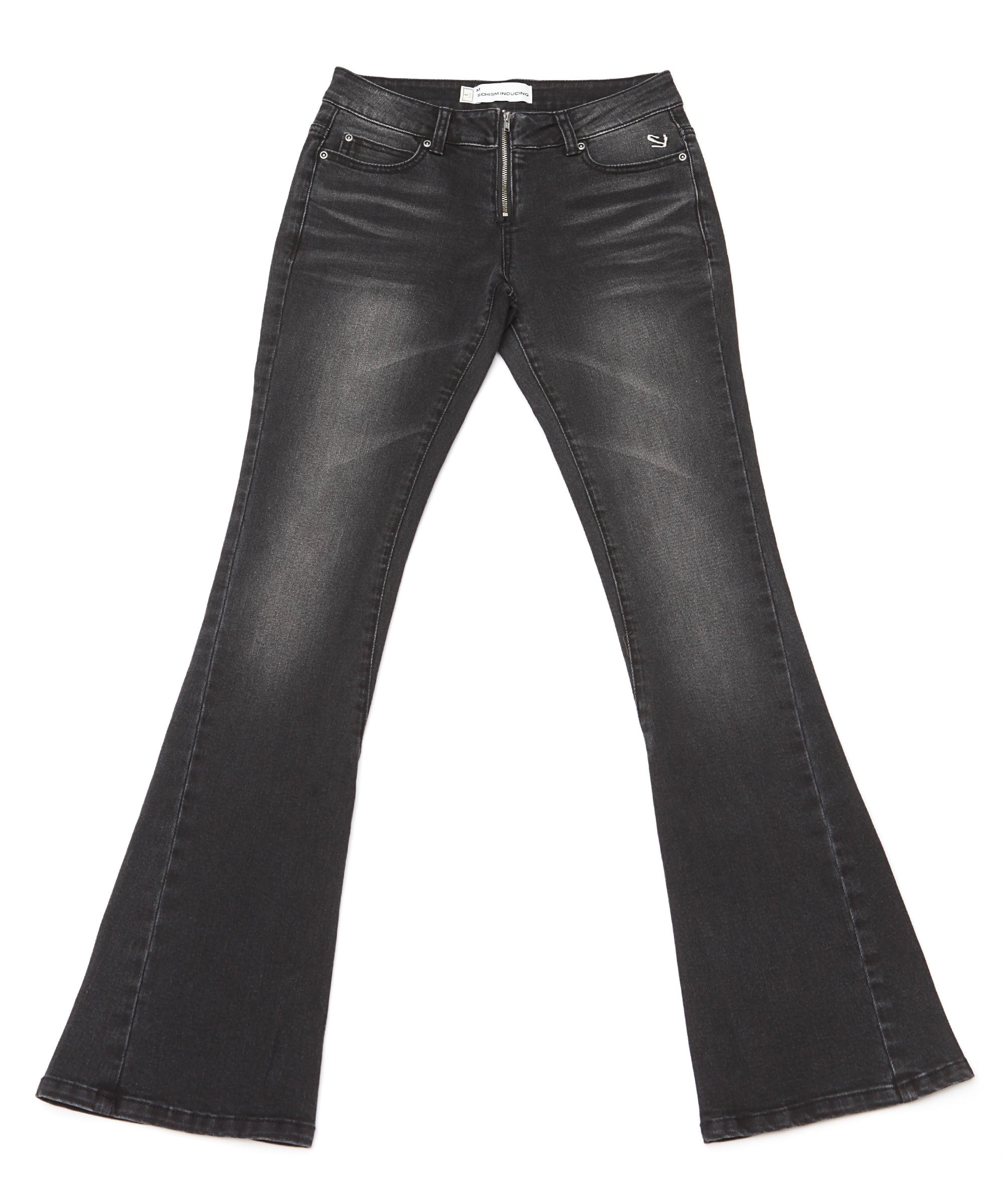 [SCHISM INDUCING] CROSS BACK FLARE JEANS BLACK