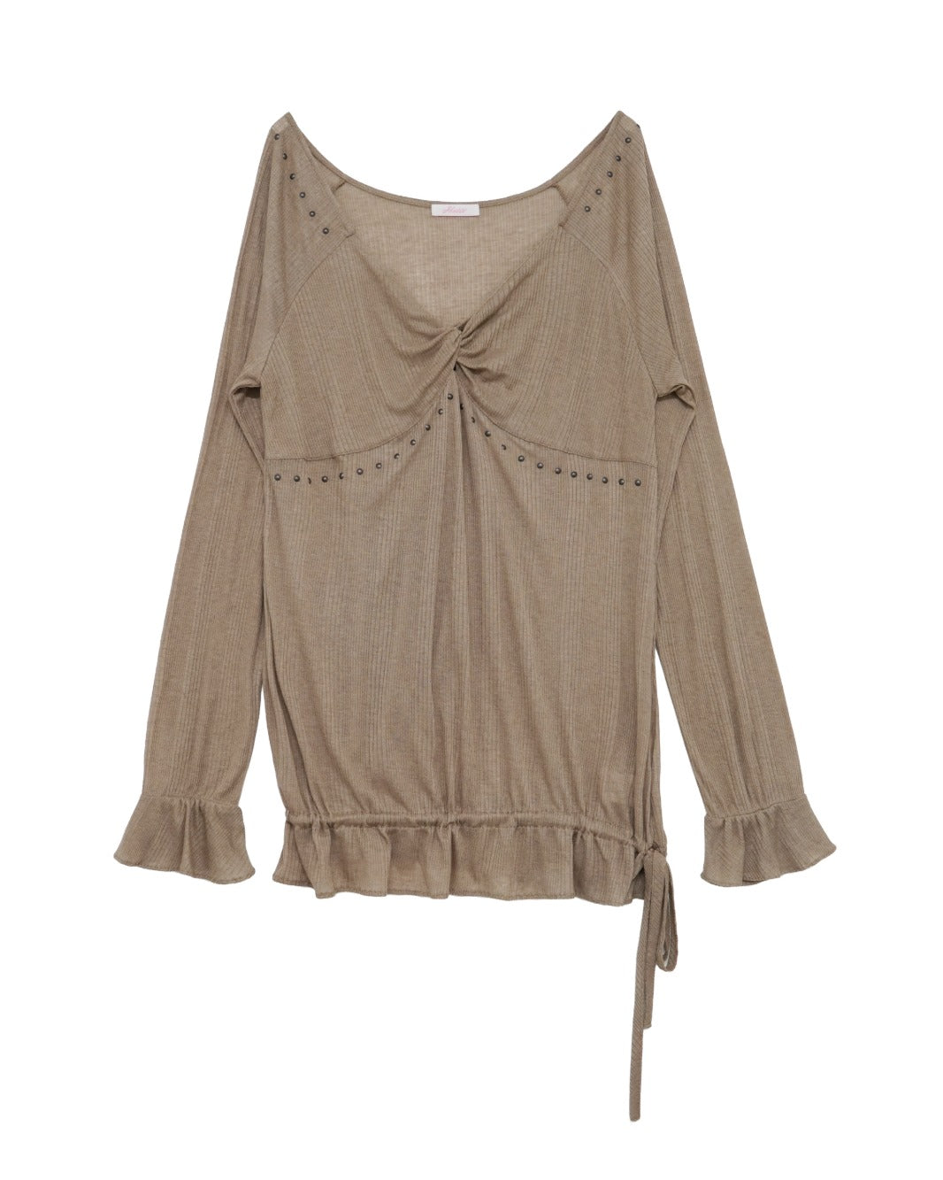 hetit-fw-26-sheer-twist-ruffle-blouse-mocha-mocha-s