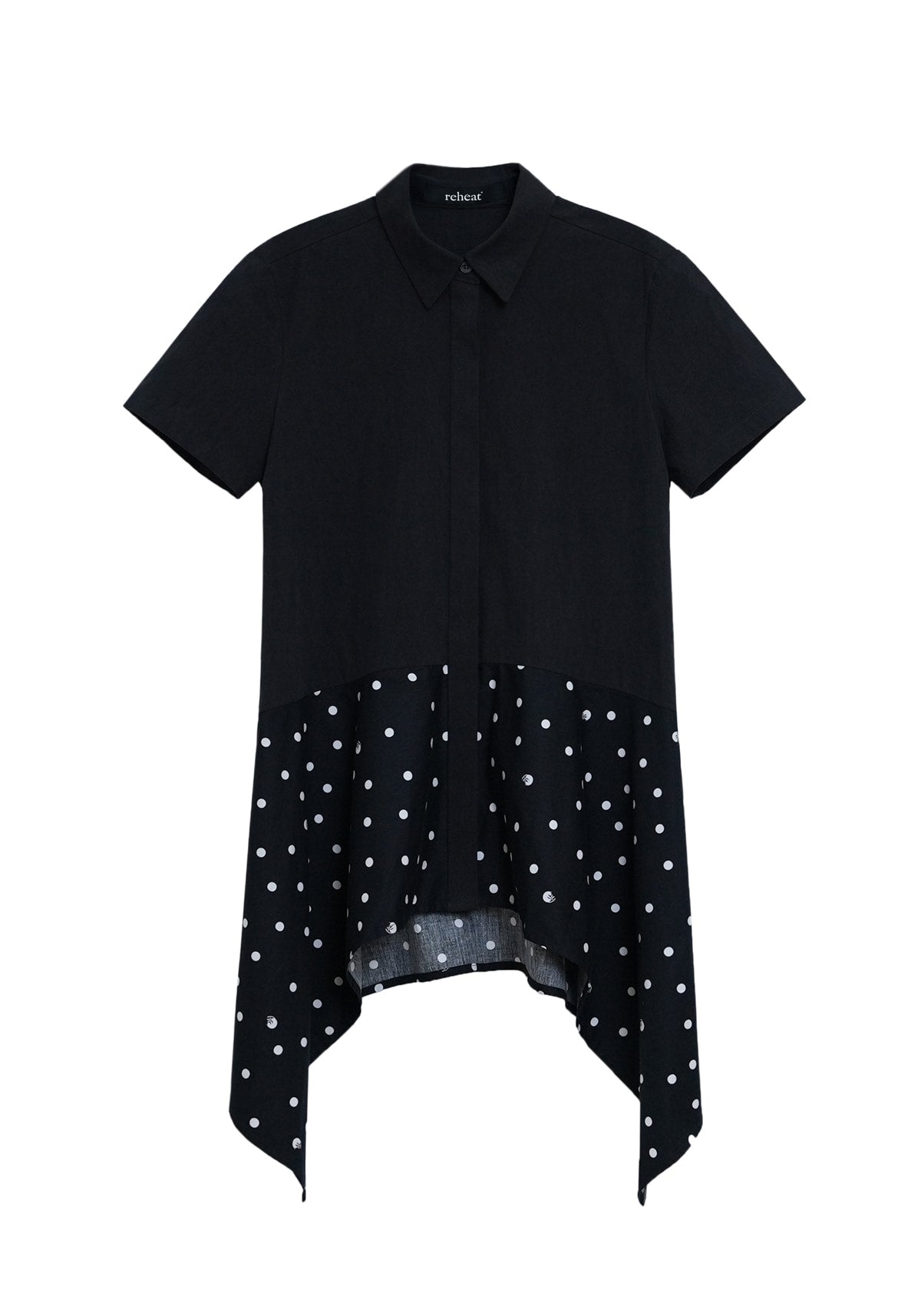 reheat-ss-25-cat-dot-flare-shirt-black-black-s