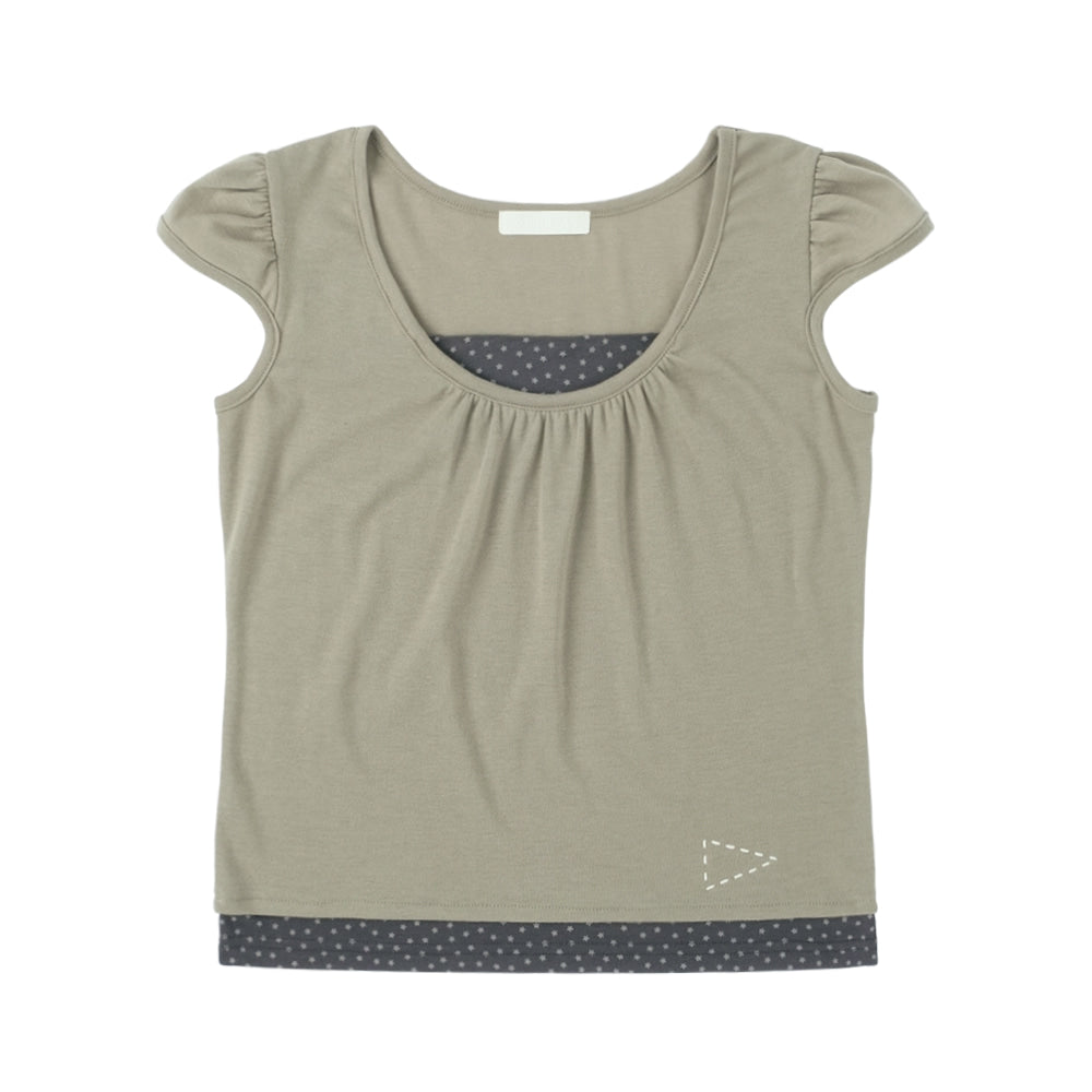 [SUNNECT] Layered Shirring Top - Khaki