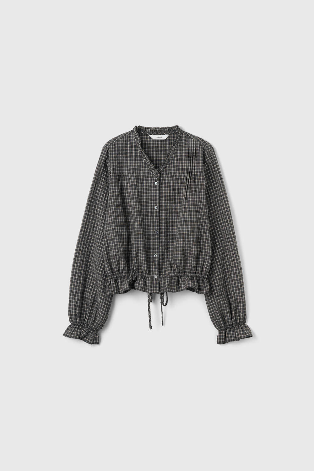 anedit-fw-26-i-blouson-v-neck-check-frill-blouse-black-black-s