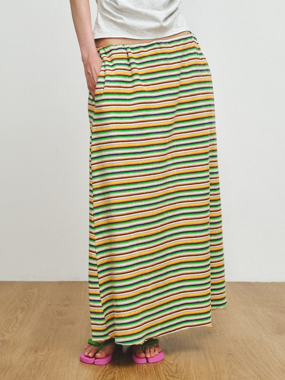 plzproject-ss-26-terry-multi-stripe-skirt-green-green-s