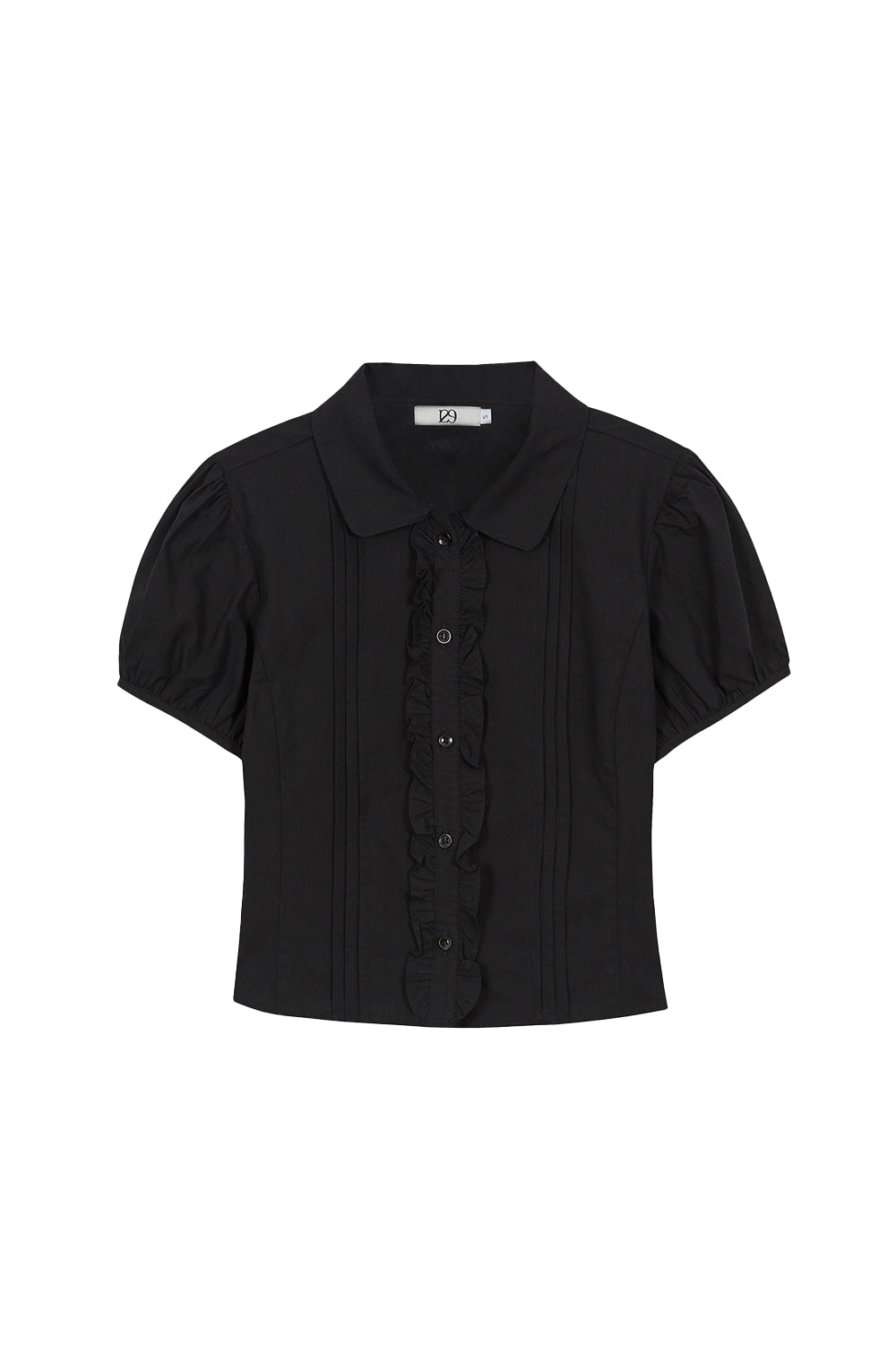 illigo-ss-25-pintuck-frill-blouse-black