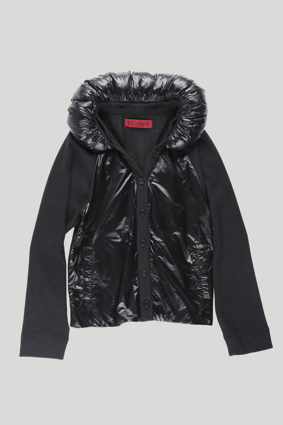 still-lethardy-fw-26-padded-collar-glossy-cardigan-black-s