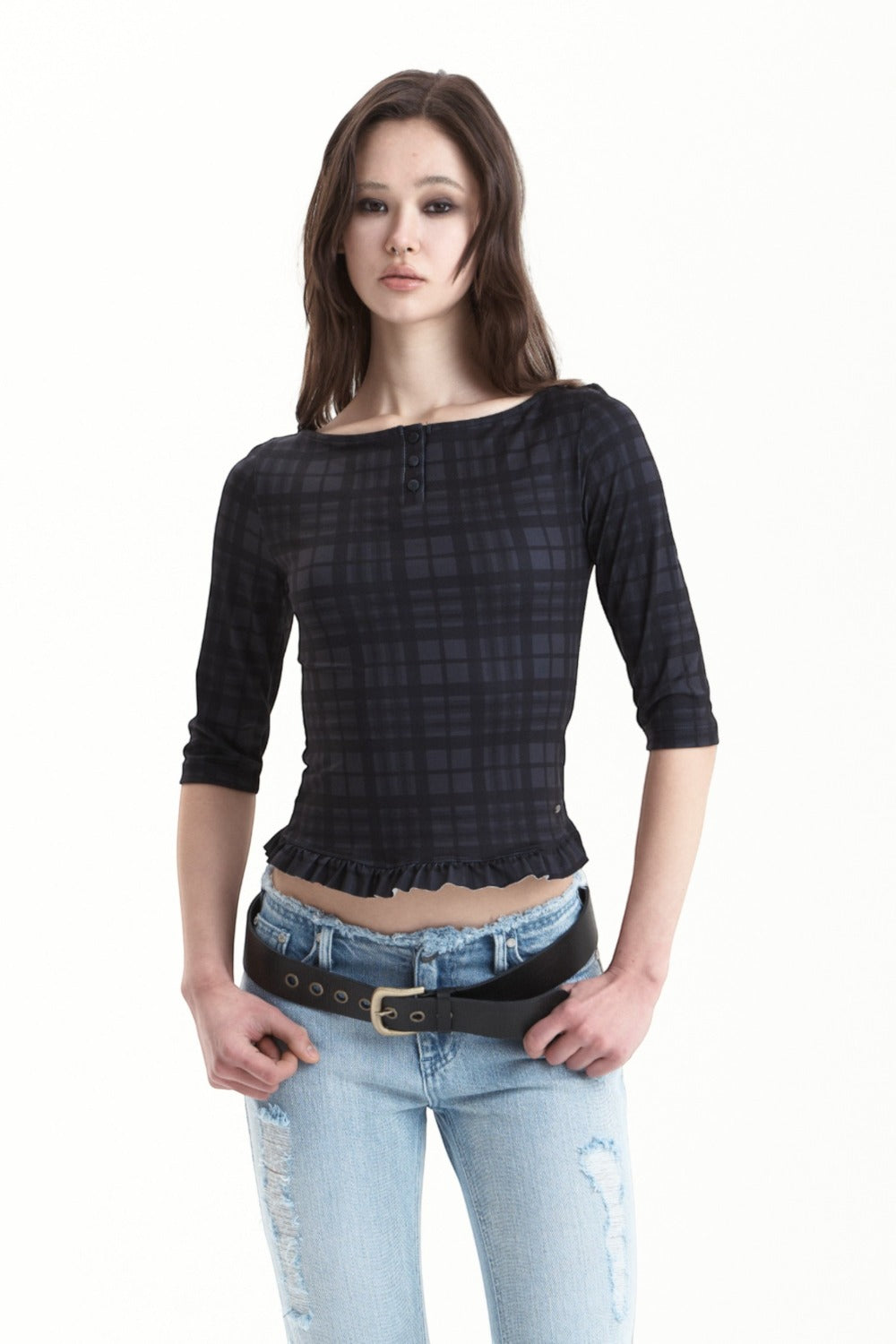 synerjyn-ss-26-check-frill-long-sleeve-black-black-s