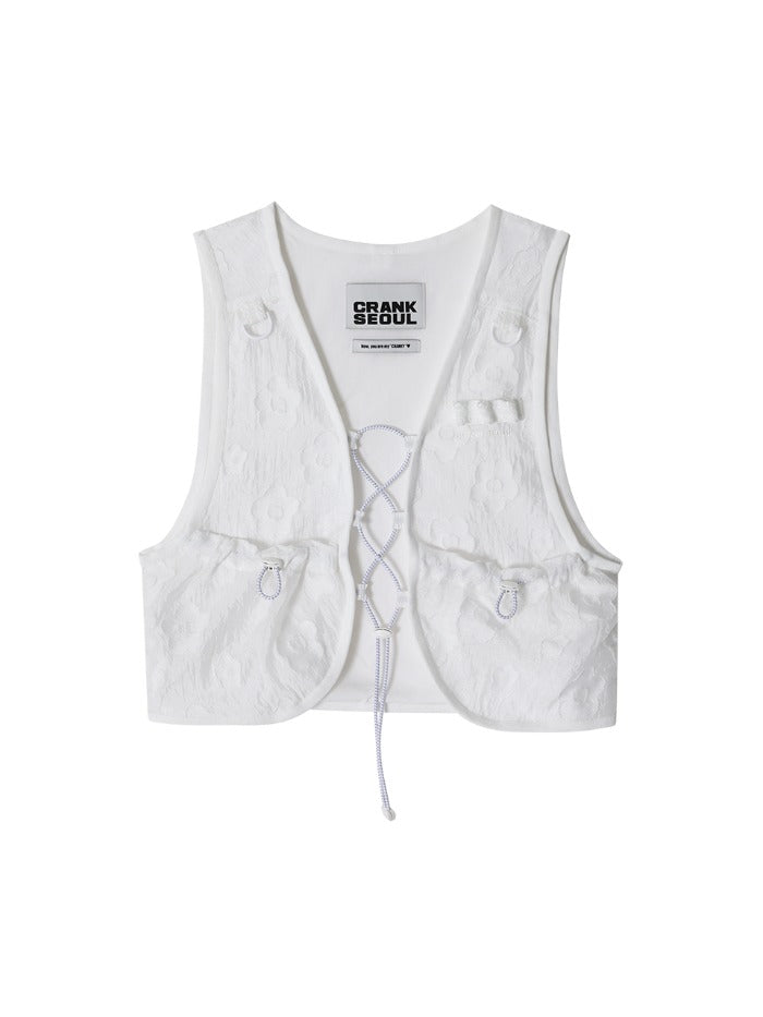 【値下げ中】CRANK FLOWER JACQUARD LACE-UP VEST CRANK] FLOWER JACQUARD LACE-UP VEST_WHITE – SellerWork