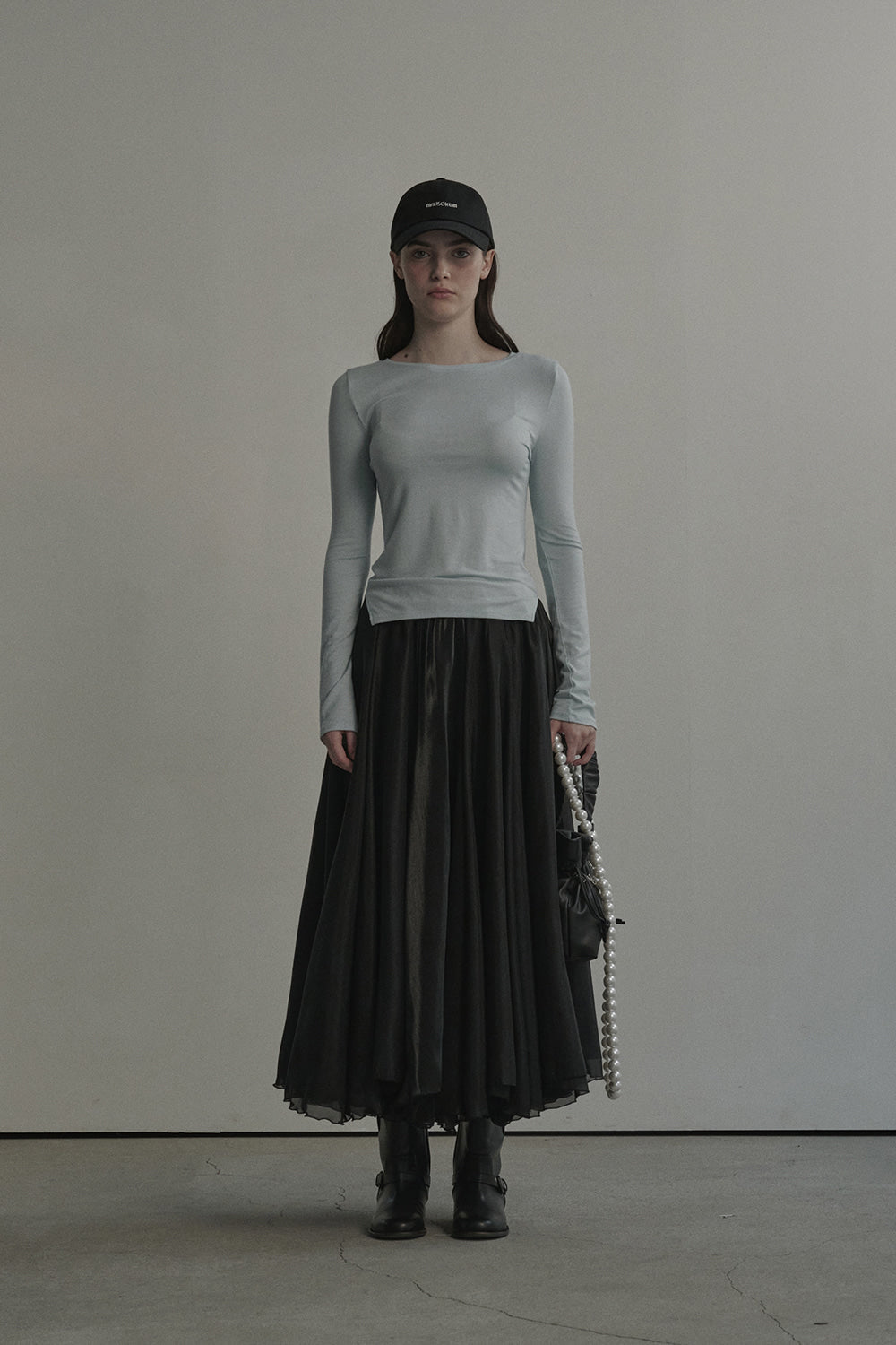 mausoleum-ss-25-nerina-sheer-long-flare-skirtblack