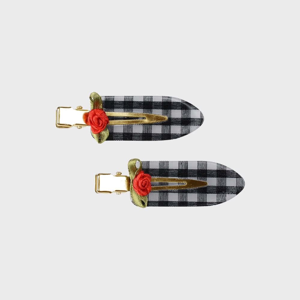 eireve-ss-25-rose-garden-hair-clip-set-(gingham-black/2pcs)