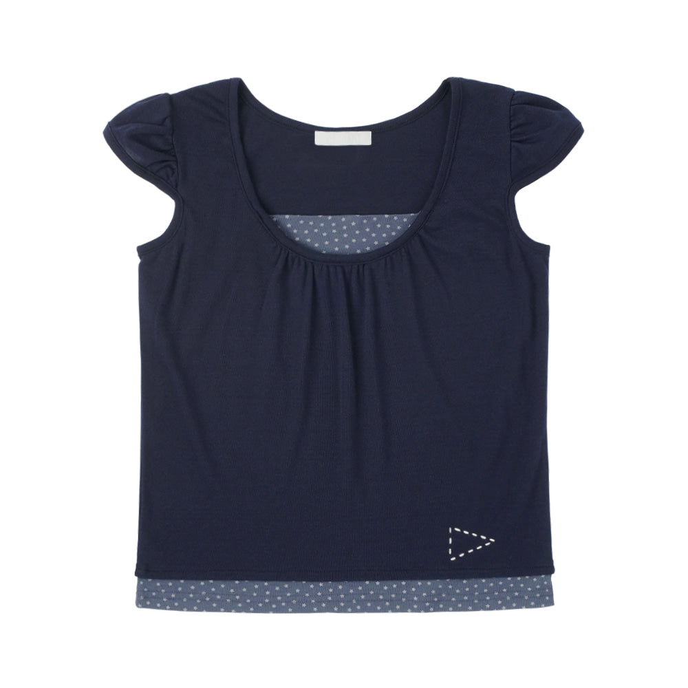 [SUNNECT] Layered Shirring Top - Navy
