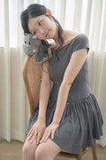 kana-j-ss-25-open-shoulder-gathering-mini-dress-dark-grey