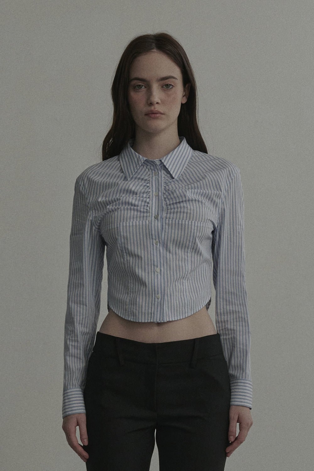 mausoleum-ss-25-shell-shirring-slim-fit-shirtstripe