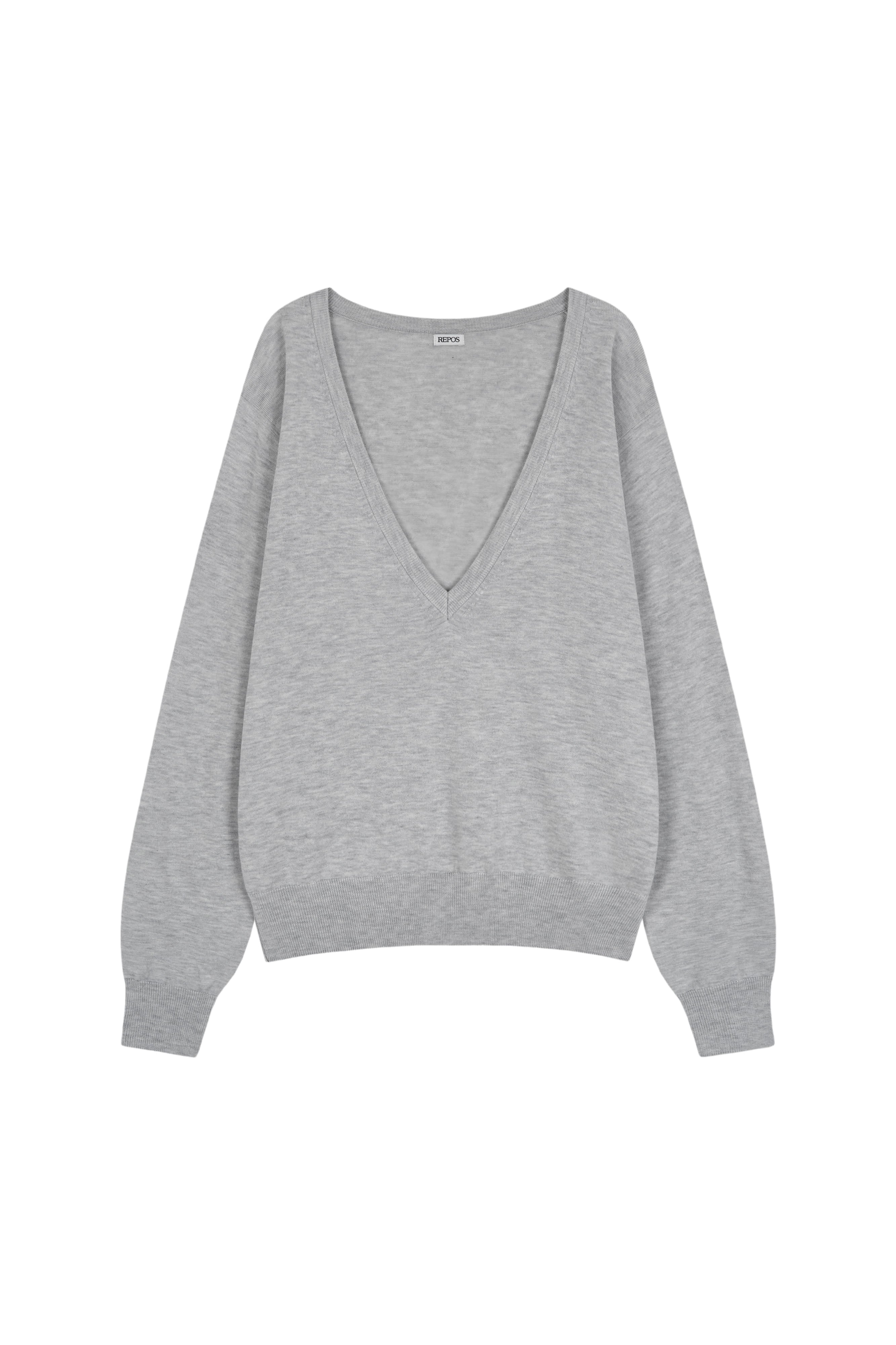 repos-ss-26-essential-deep-v-neck-knit-m-grey-m-grey-s