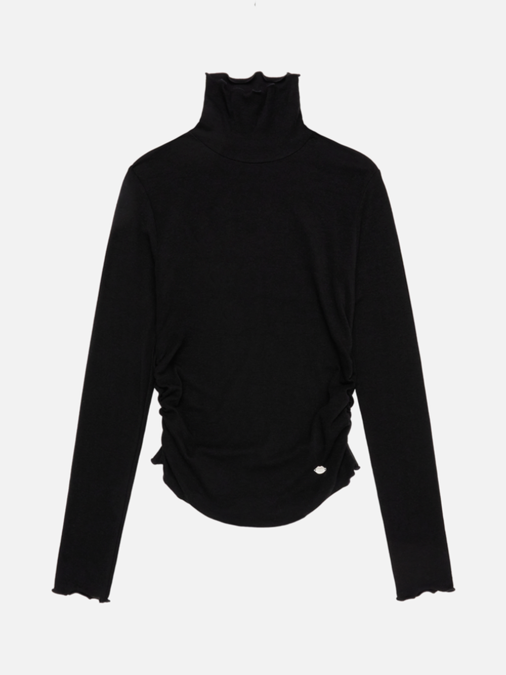 call-out-new-year-fw-25-lip-point-label-shirring-turtleneck-knit-black-black-s