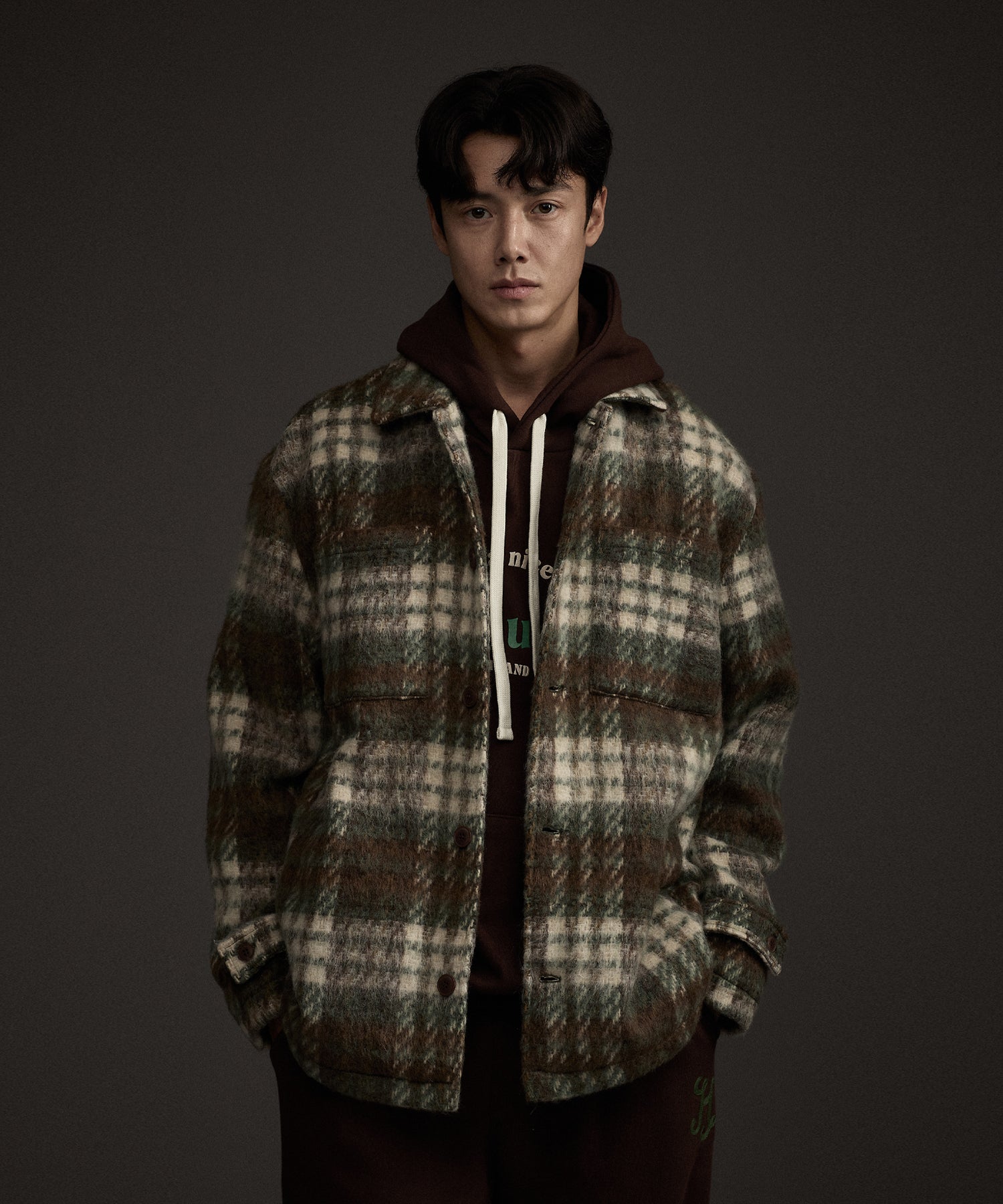 haand-ss-25-cozy-hairy-check-jacket-khaki