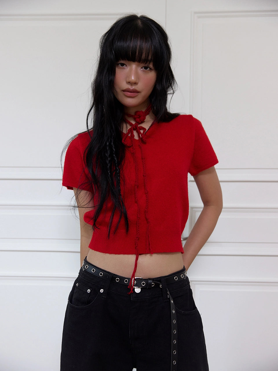 meenderi-fw-25-flower-half-sleeve-knit-red-red-s