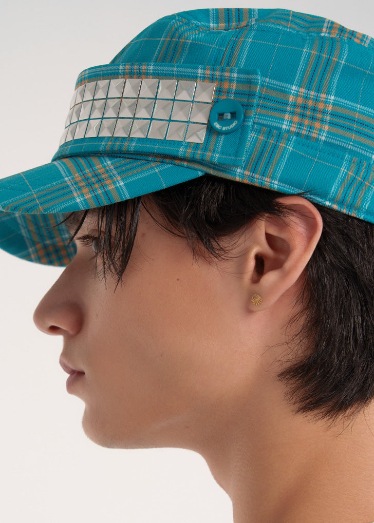 esc-studio-ss-26-studded-plaid-patch-military-cap-turquoise-blue-turquoise-blue-s