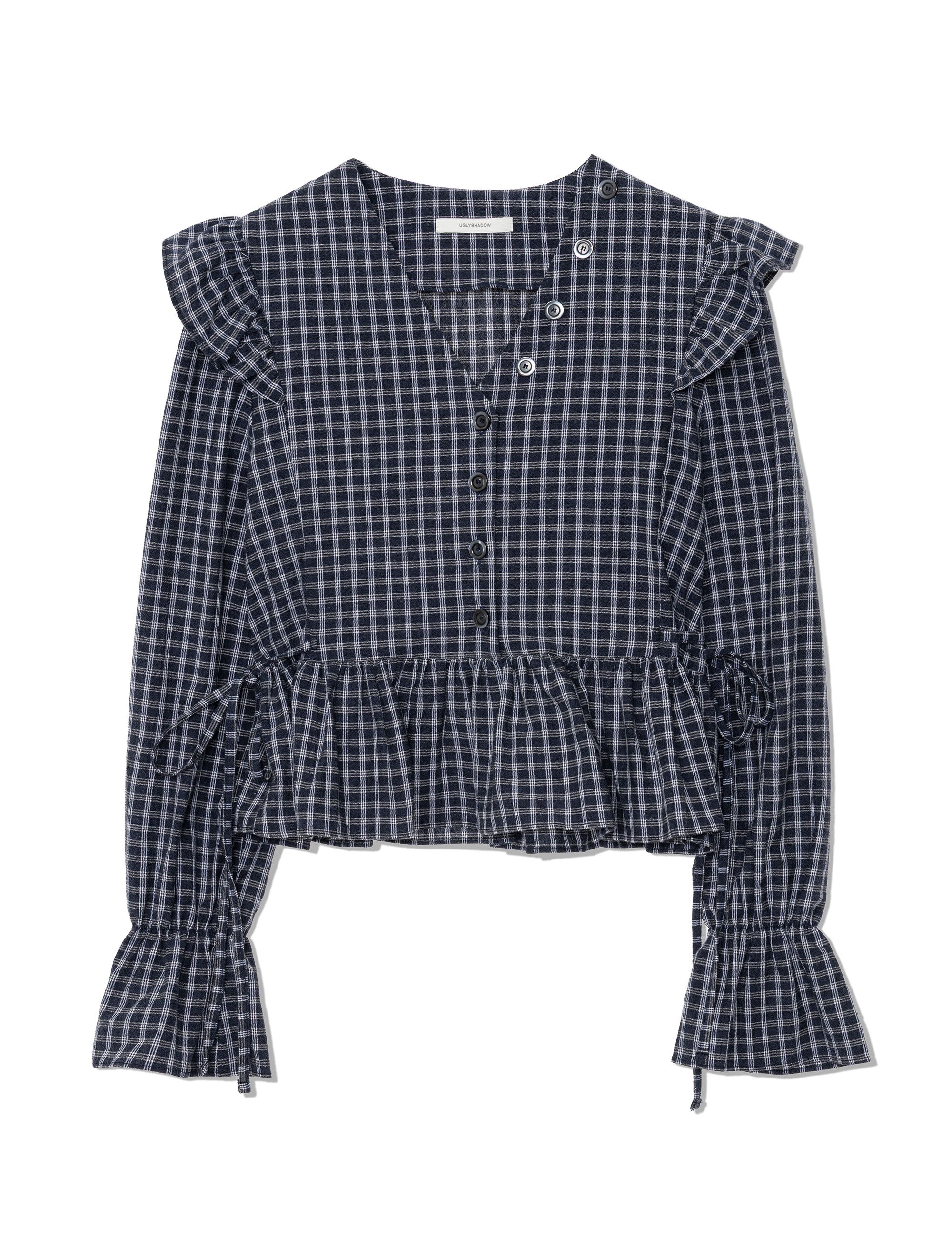 ugly-shadow-fw-25-button-check-frill-blouse-blue-blue-s