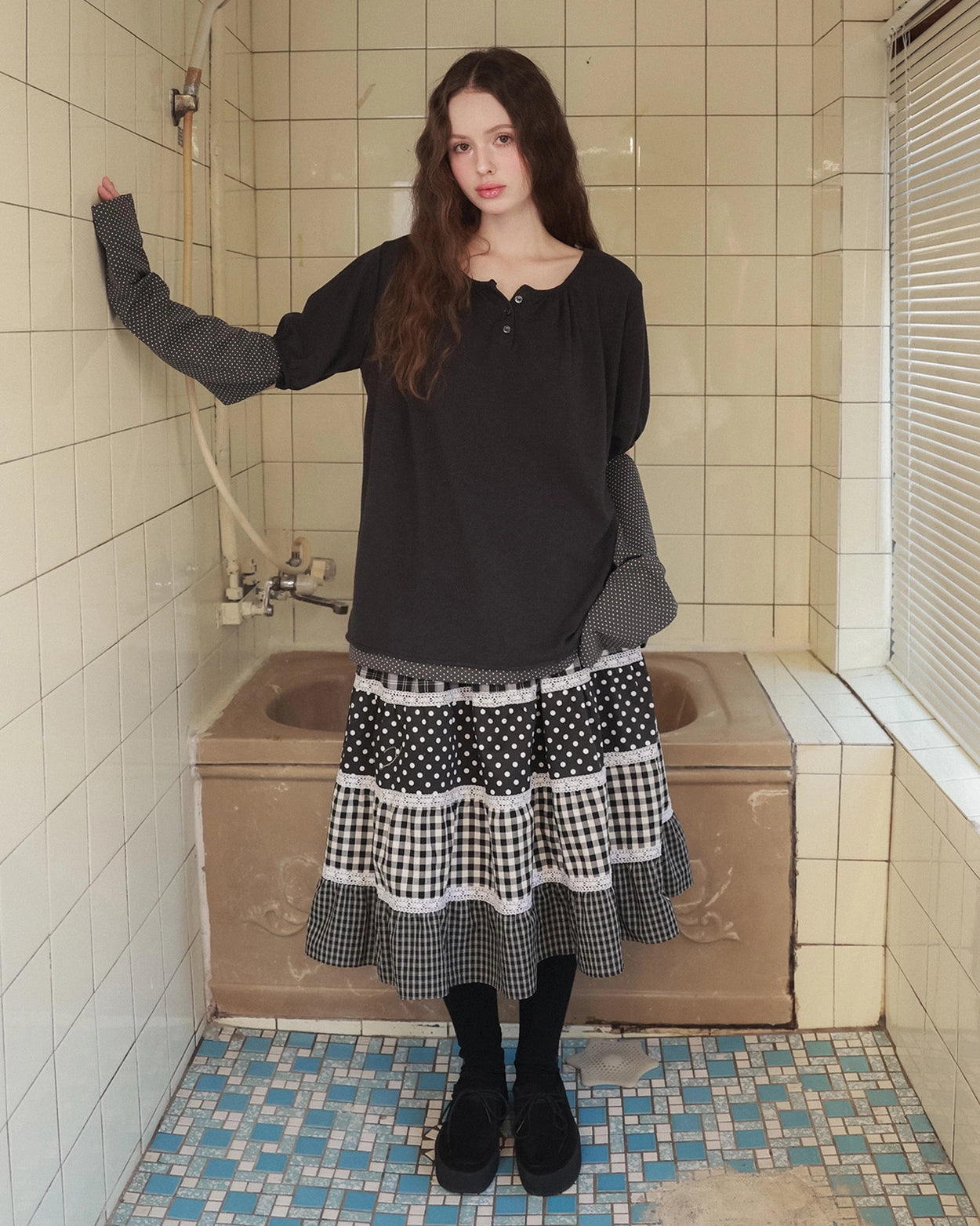 fazed-fw-25-cottage-mixed-pattern-skirt-black-black-s