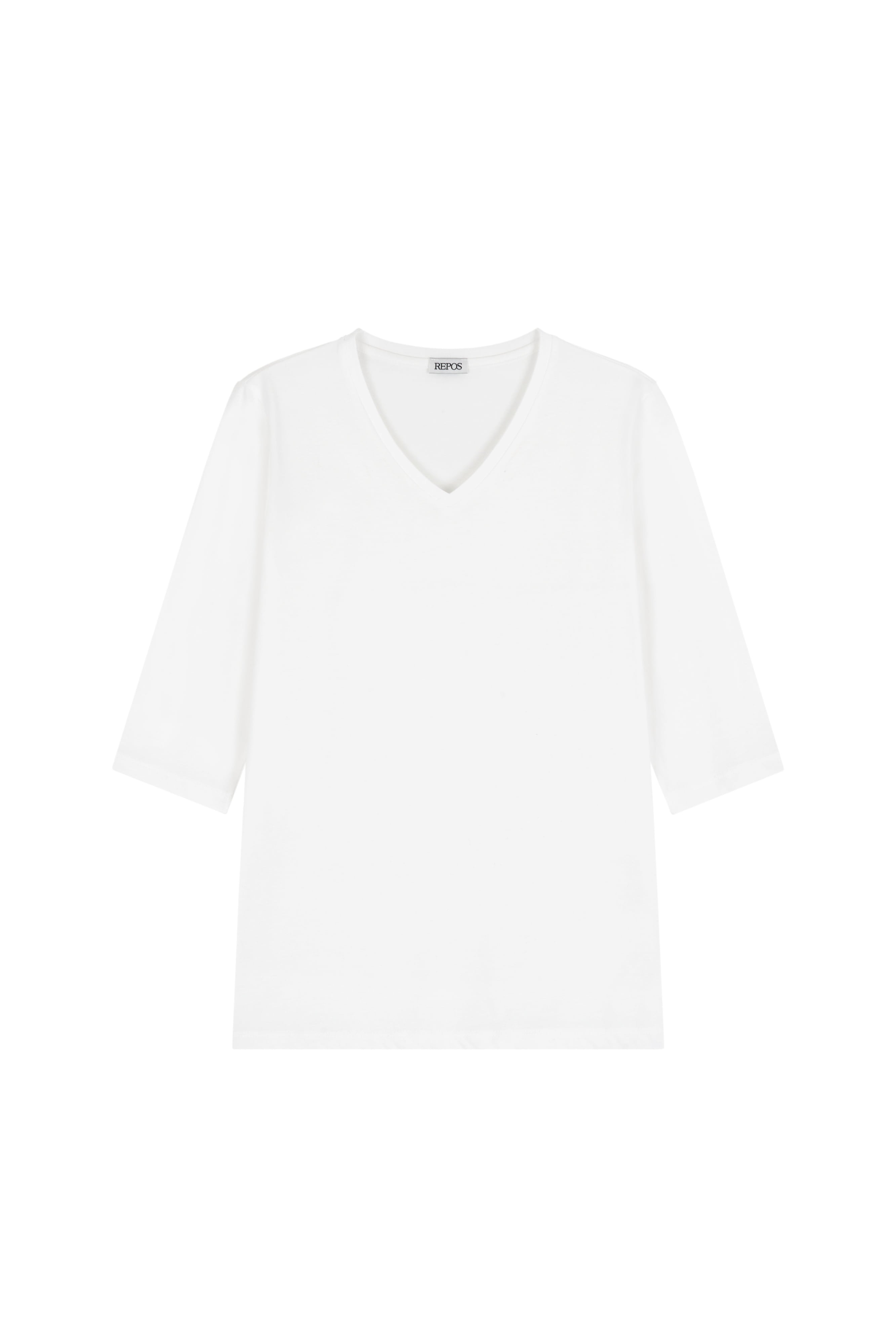 repos-ss-26-three-quarter-sleeve-v-neck-t-shirt-white-white-s