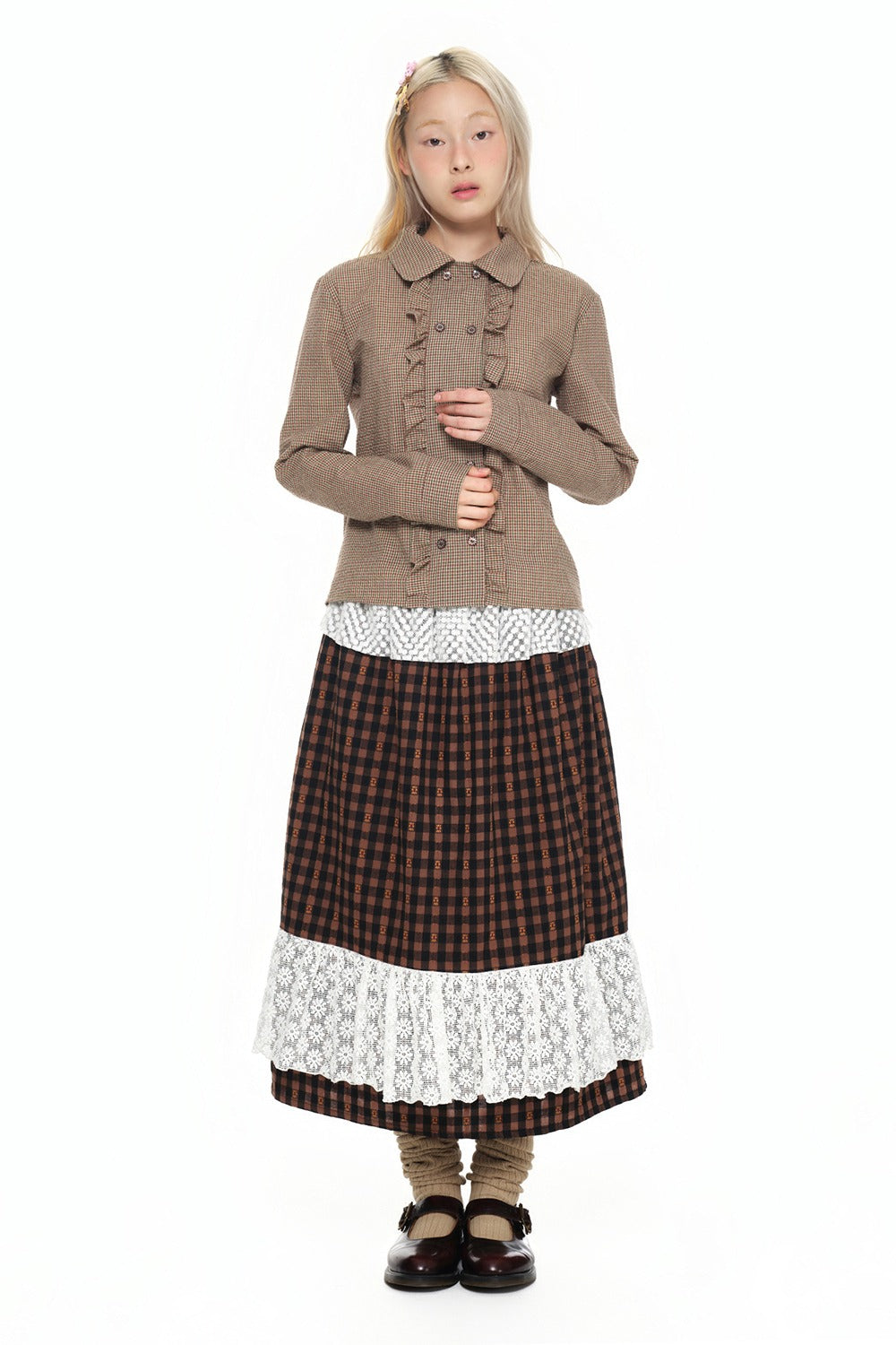youthbath-ss-26-double-button-frill-check-shirt-brown-brown-s