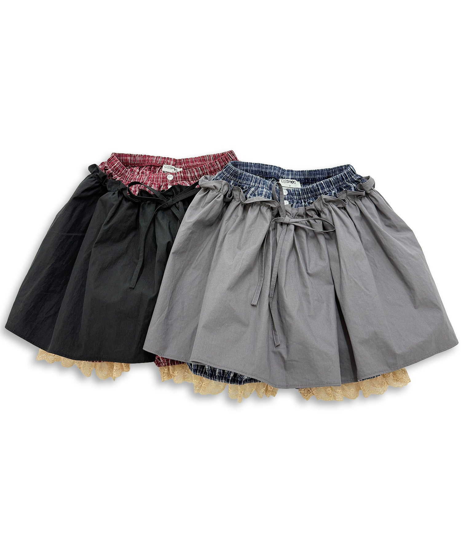 plasmasphere-ss-26-opera-check-shirred-layered-flared-skirt-pants-2color-grey-s