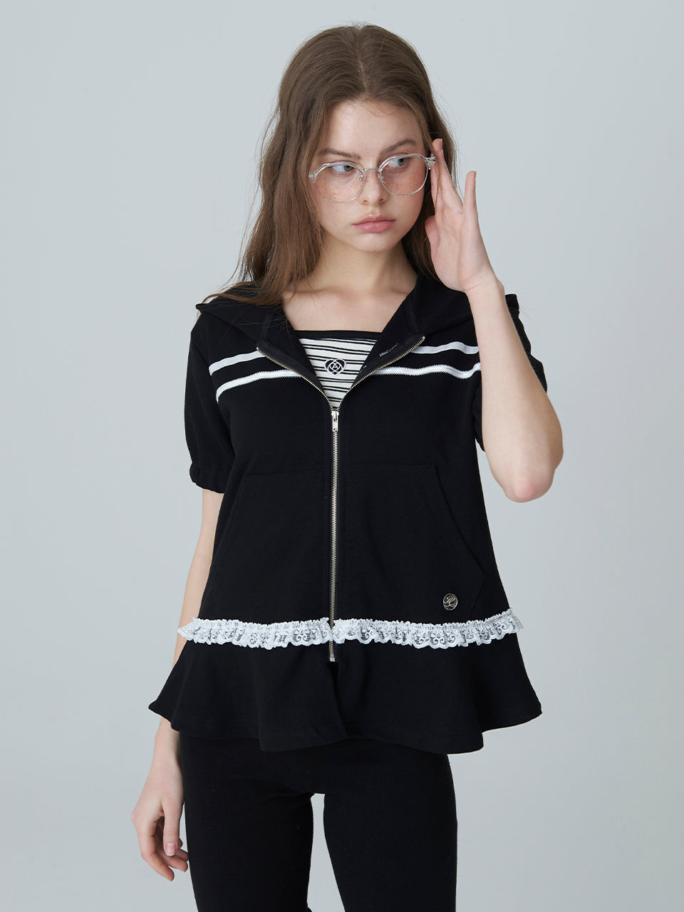 adorebelle-ss-25-frill-lace-hood-zipup-black