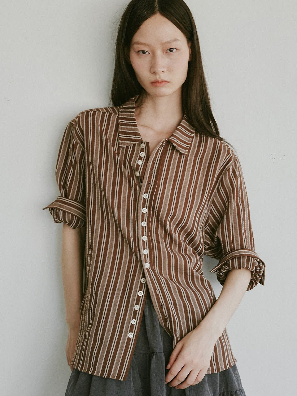 plzproject-ss-25-summer-stripe-button-shirt-brown-brown-s