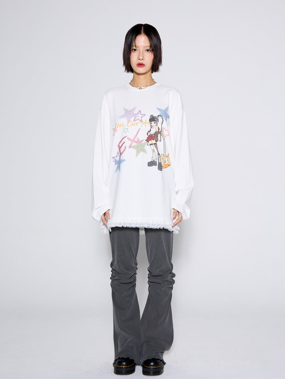 call-out-new-year-fw-25-shirring-slim-bootcut-pants-charcoal-charcoal-s