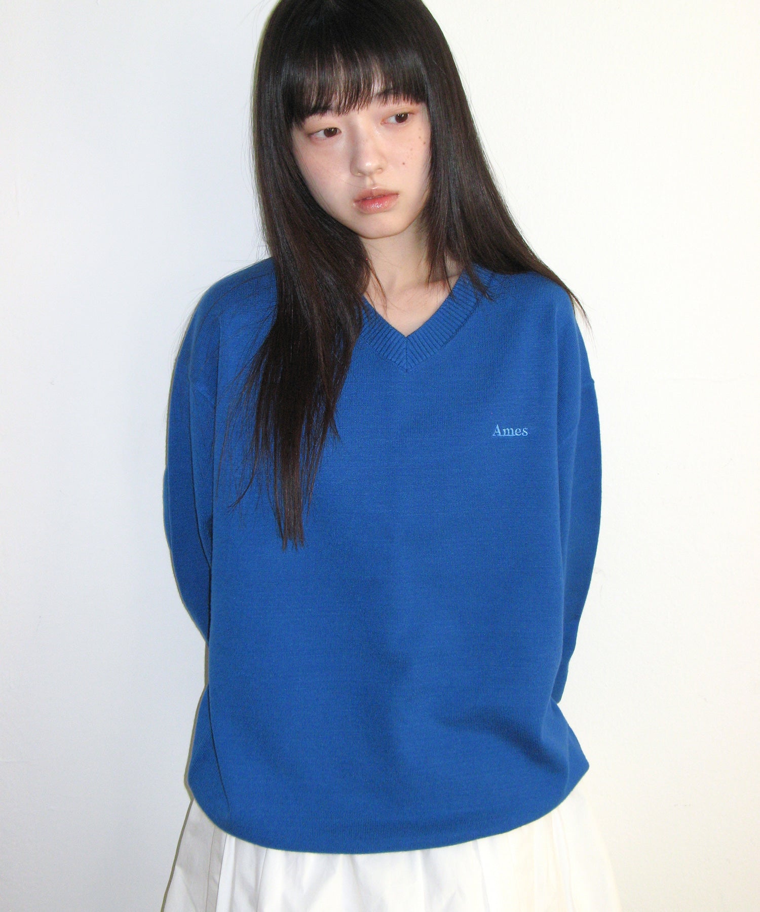 ames-worldwide-ss-26-basic-v-neck-knit-blue-blue-s