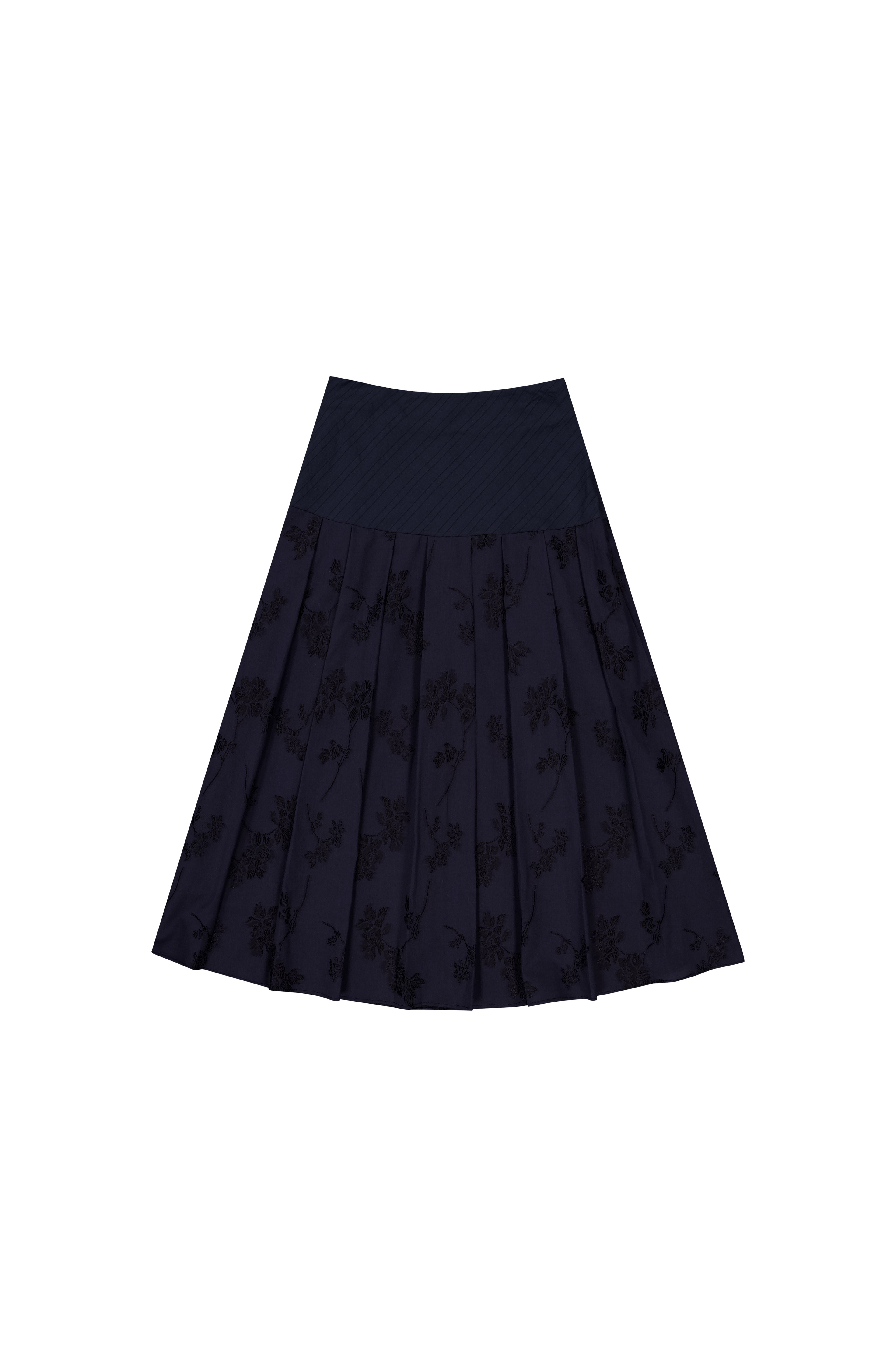 pokofosca-ss-25-jacquard-yoke-pleated-skirt-(navy)