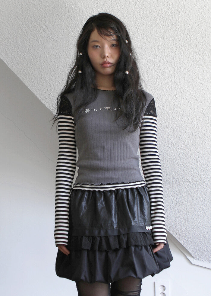 nofficialnoffice-fw-24-dream-flower-stripe-sleeves-top-charcoal