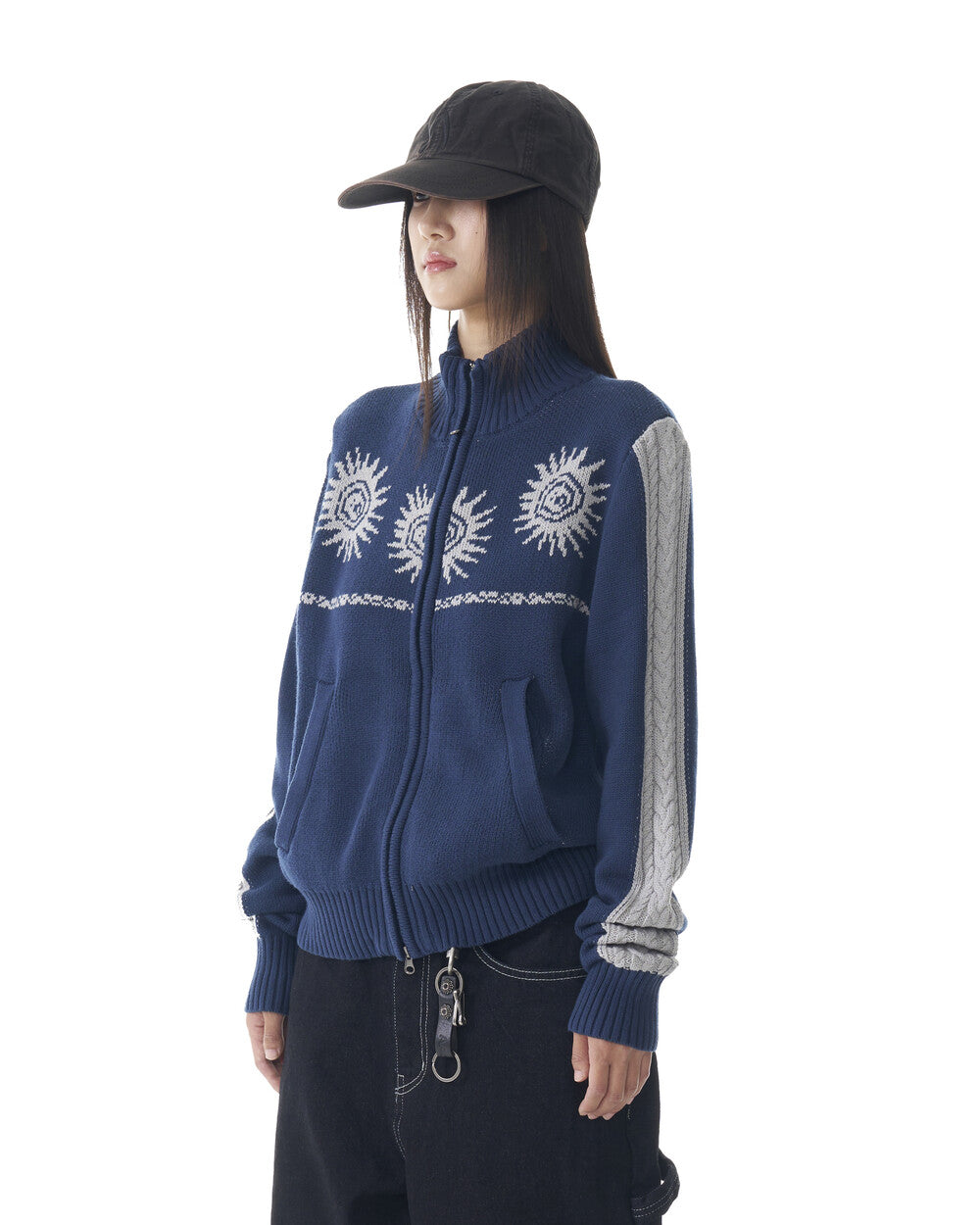 aakam-fw-24-sun-jacquard-zipup-sweater-navy