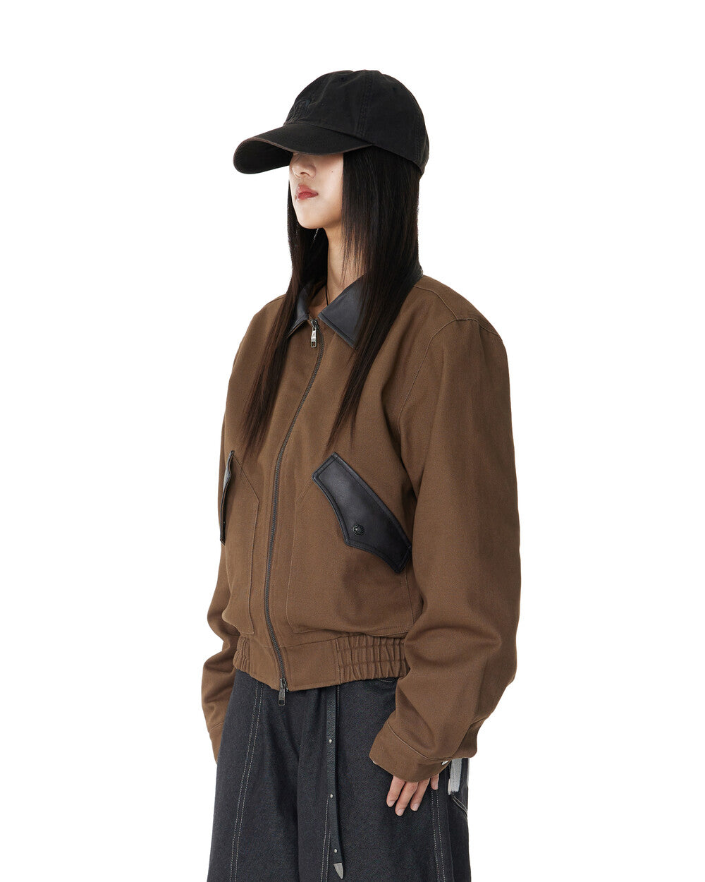 aakam-fw-24-contrast-leather-work-jacket-brown